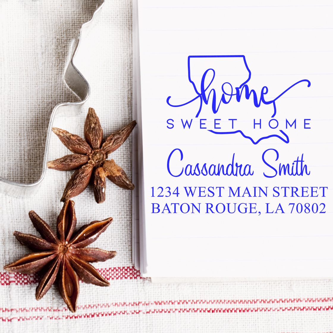 Slim Home Sweet Home Louisiana Custom Address Pre-Inked Stamp - Engineer Seal Stamps