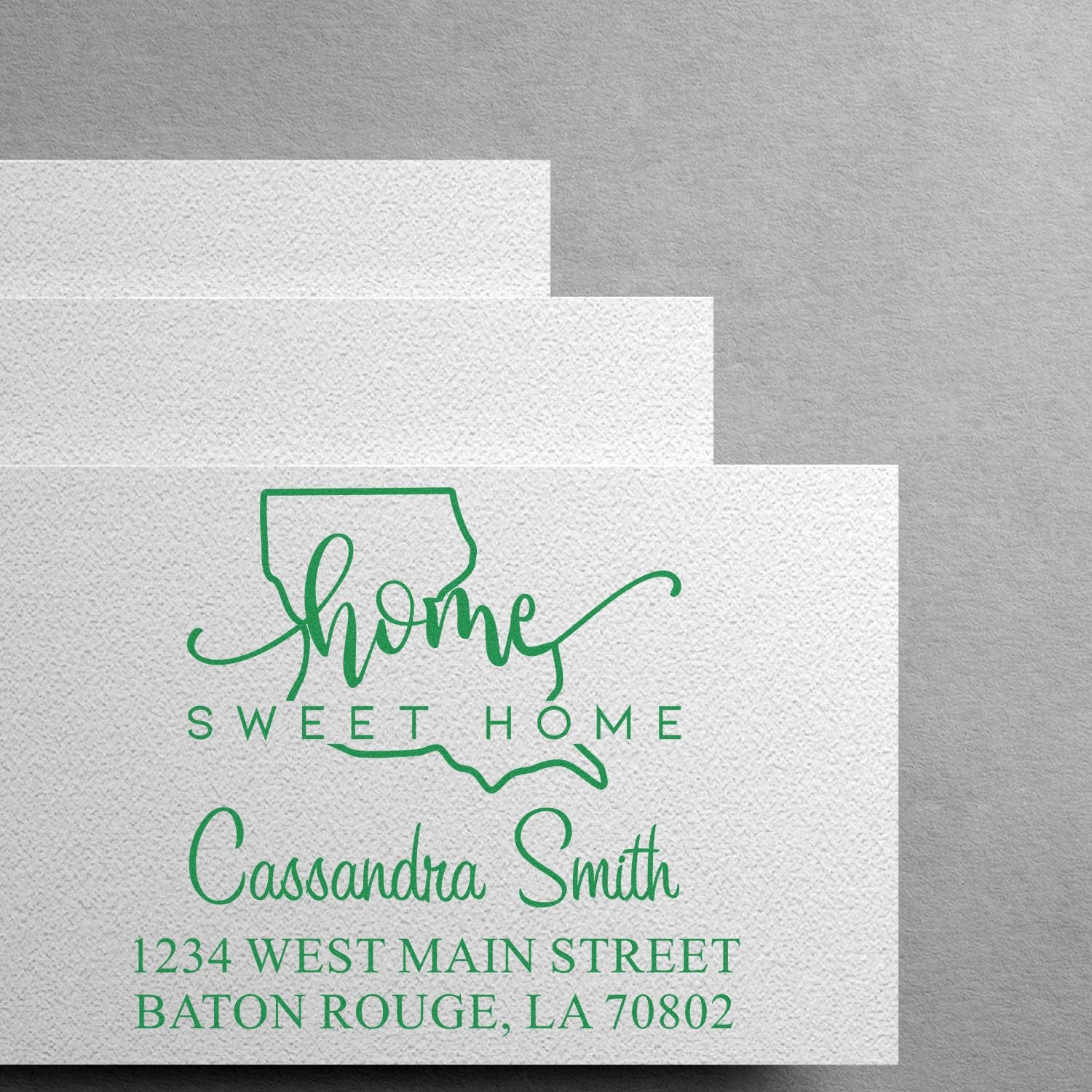 Wood Handle Home Sweet Home Louisiana Personalized Home Address Rubber Stamp - Engineer Seal Stamps