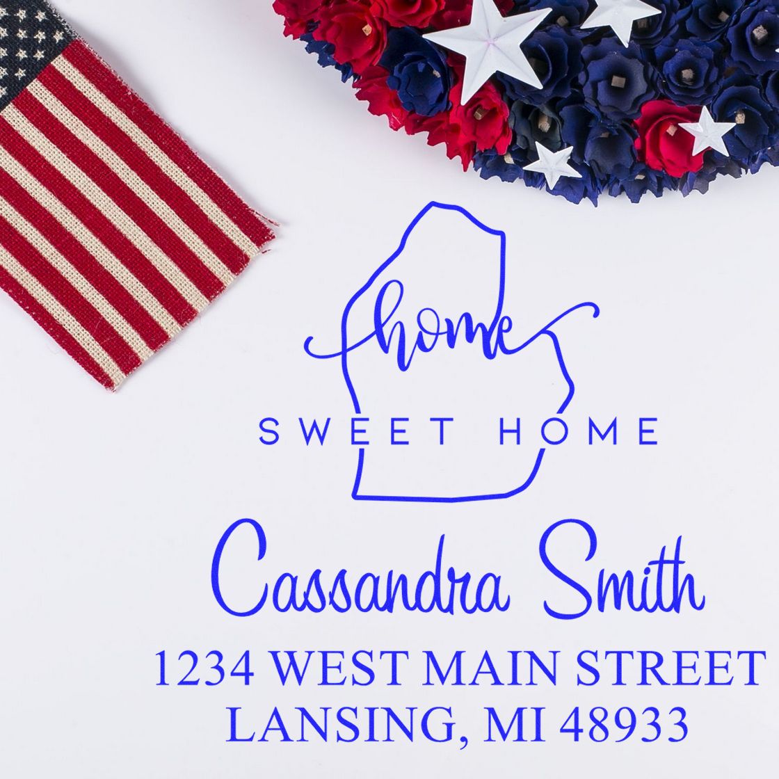PSI Pre-Inked Home Sweet Home Michigan Personalized Address Label Stamper - Engineer Seal Stamps