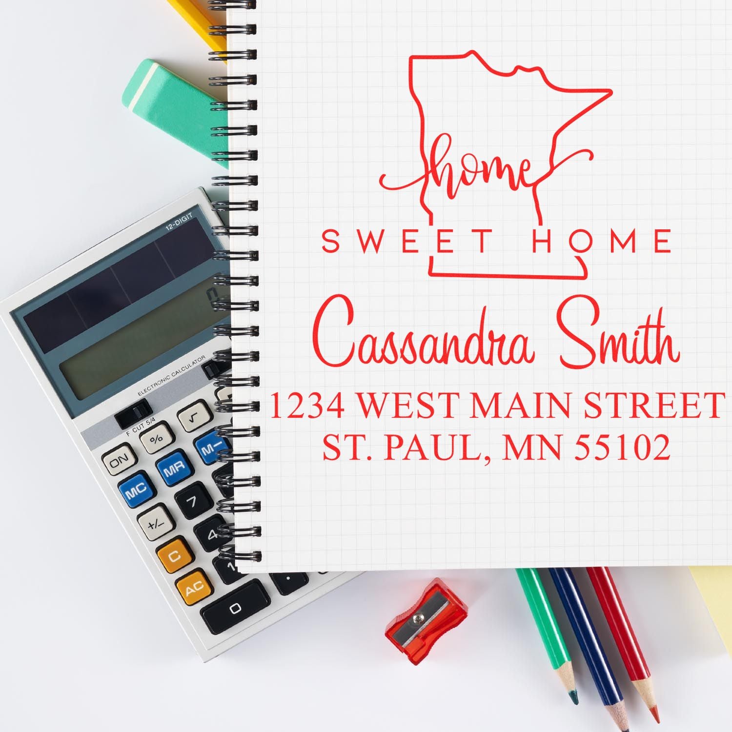 Wood Handle Home Sweet Home Minnesota Personalized Address Return Stamper - Engineer Seal Stamps