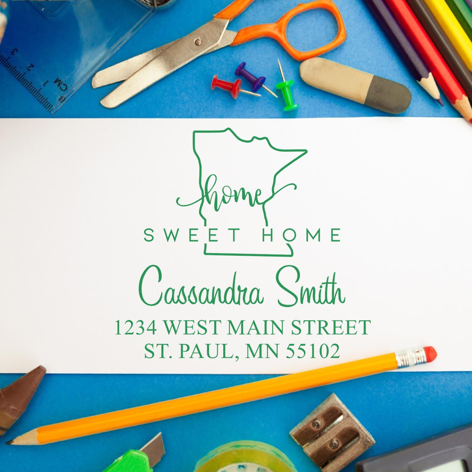 Wood Handle Home Sweet Home Minnesota Personalized Address Return Stamper - Engineer Seal Stamps