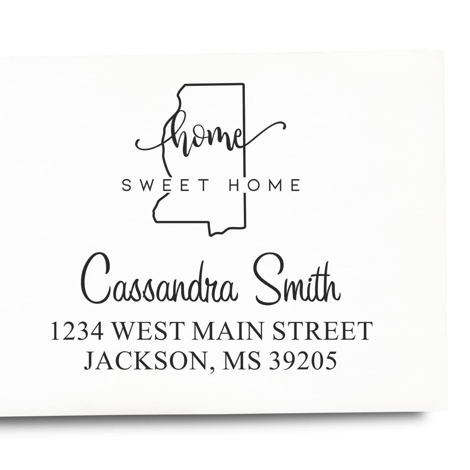 Wood Handle Home Sweet Home Mississippi Personalized Address Return Rubber Stamp - Engineer Seal Stamps