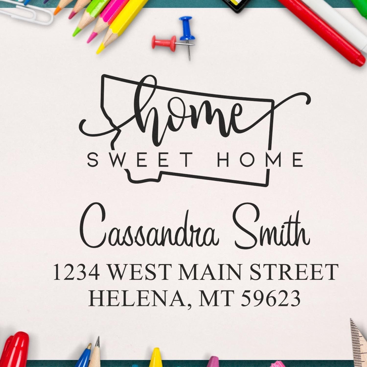 Wood Handle Home Sweet Home Montana Personalized Mailing Address Stamper - Engineer Seal Stamps