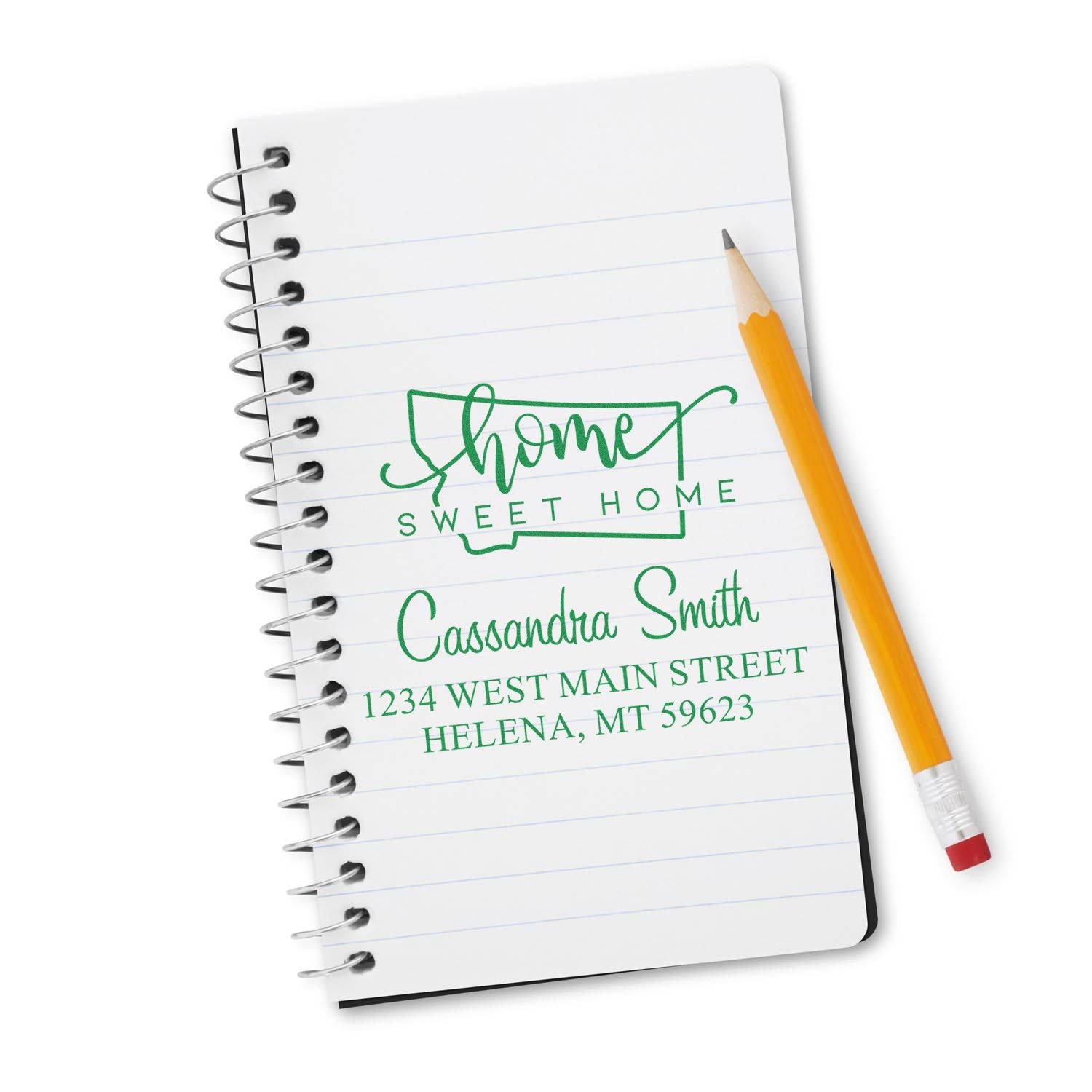 Wood Handle Home Sweet Home Montana Personalized Mailing Address Stamper - Engineer Seal Stamps