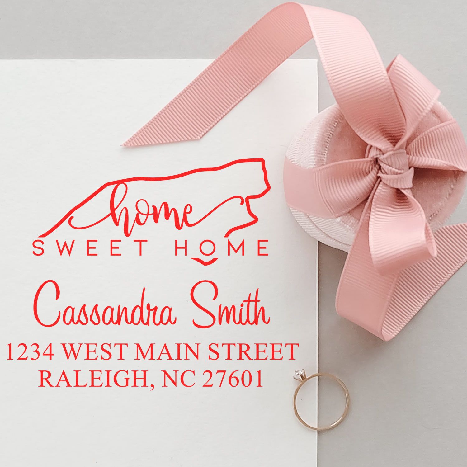 Wood Handle Home Sweet Home North Carolina Personalized New Address Rubber Stamp - Engineer Seal Stamps
