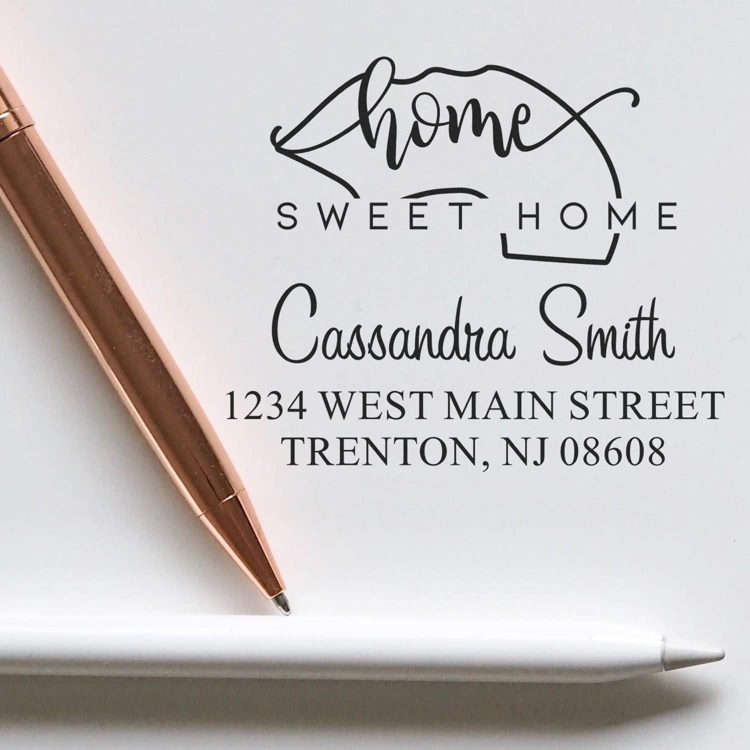 Wood Handle Home Sweet Home New Jersey Personalized Mail Address Rubber Stamp - Engineer Seal Stamps