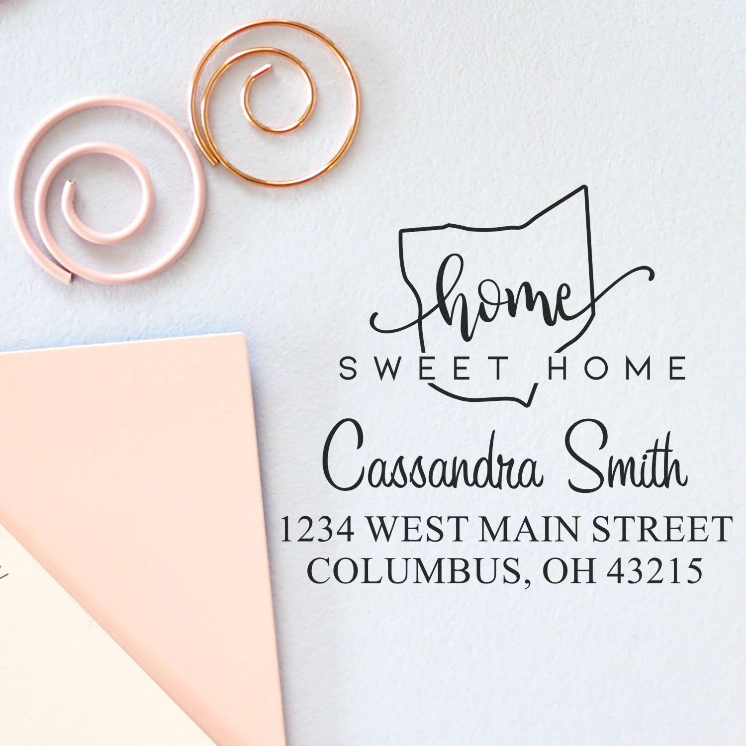 Wood Handle Home Sweet Home Ohio Personalized Home Address for Envelopes Stamper - Engineer Seal Stamps