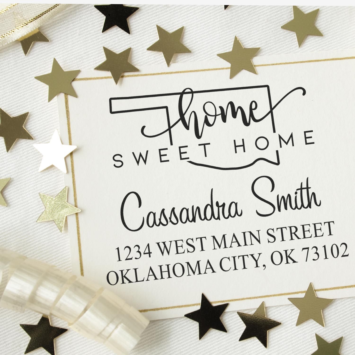 Wood Handle Home Sweet Home Oklahoma Personalized Home Address for Envelopes Rubber Stamp - Engineer Seal Stamps