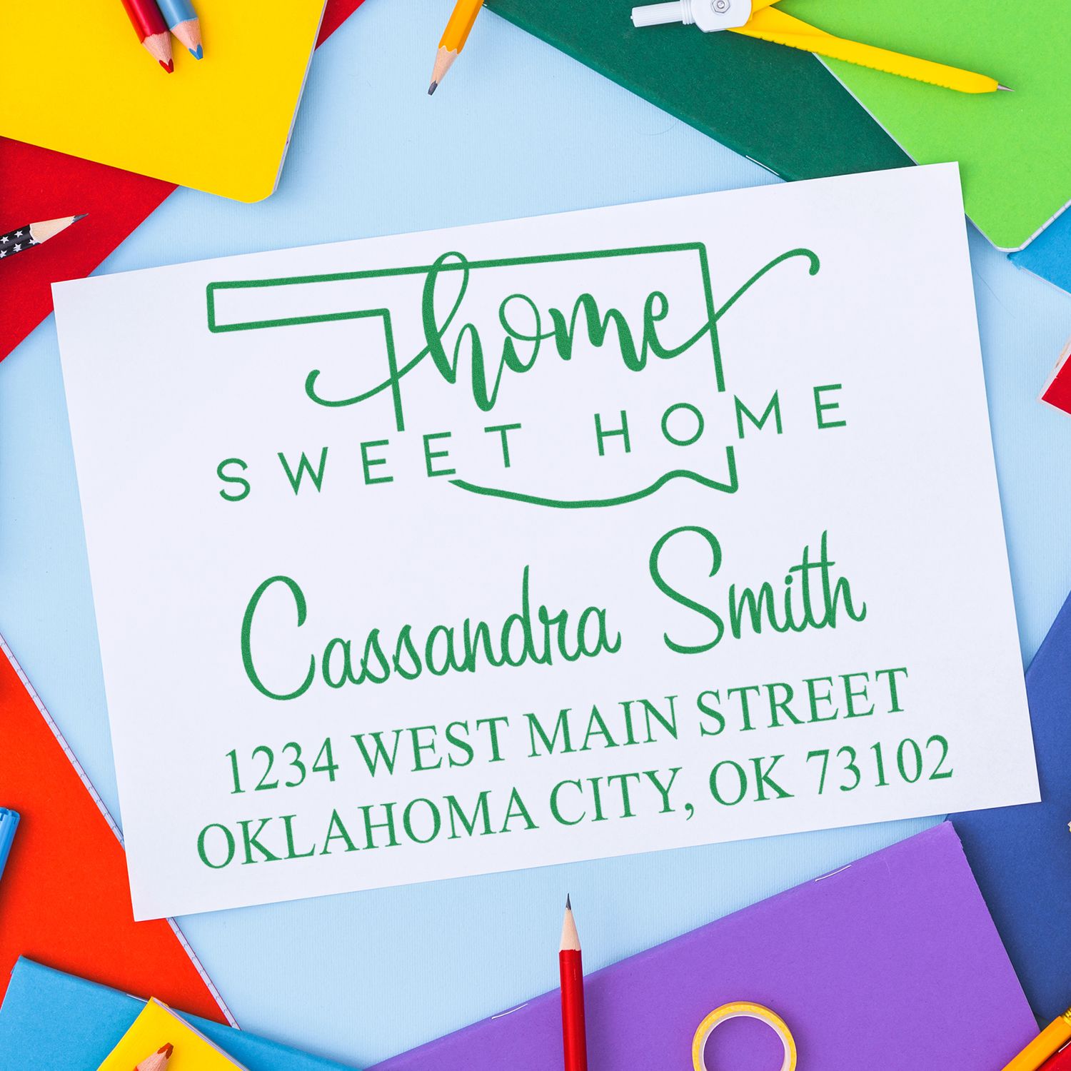 Wood Handle Home Sweet Home Oklahoma Personalized Home Address for Envelopes Rubber Stamp - Engineer Seal Stamps