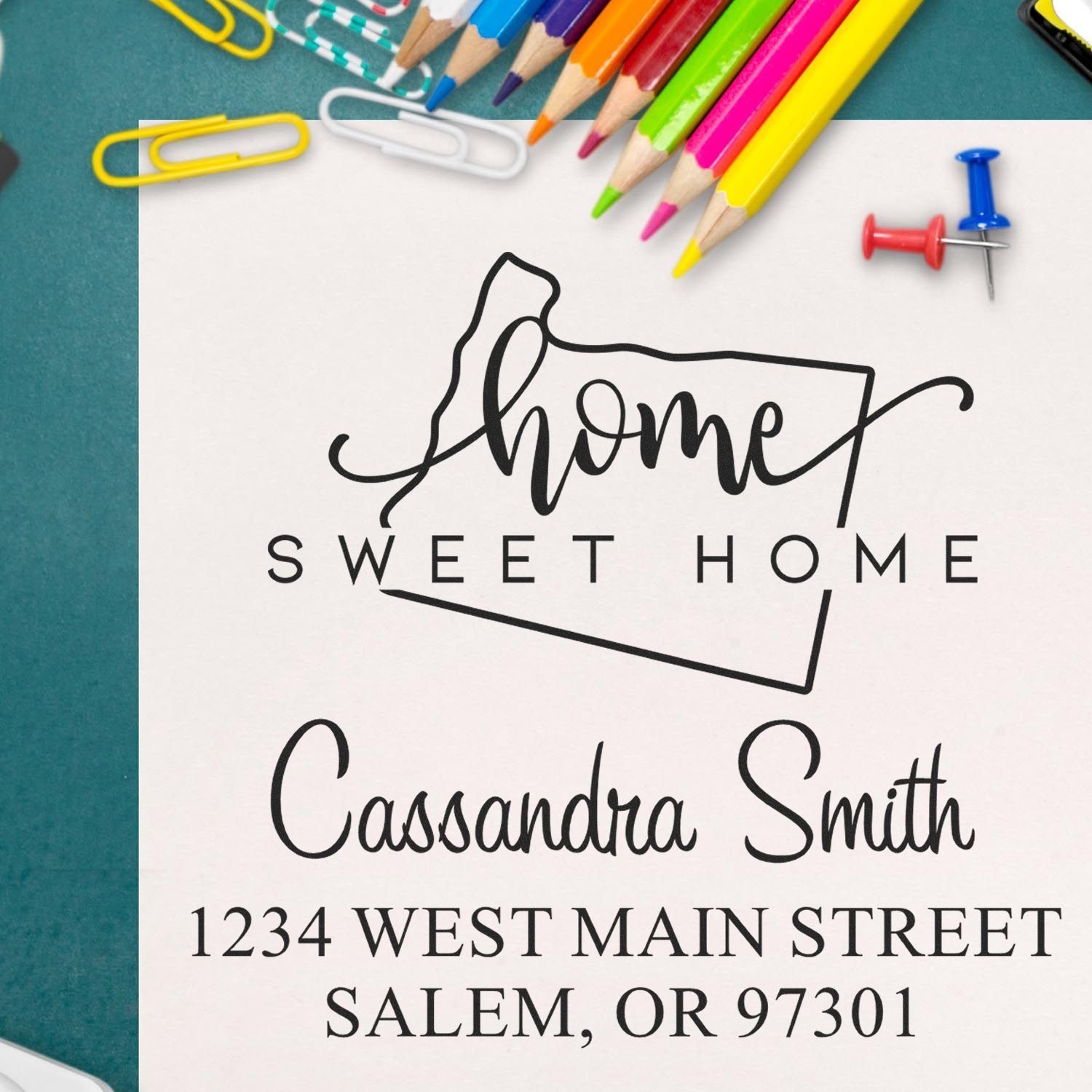 Wood Handle Home Sweet Home Oregon Personalized Address Label Stamp - Engineer Seal Stamps