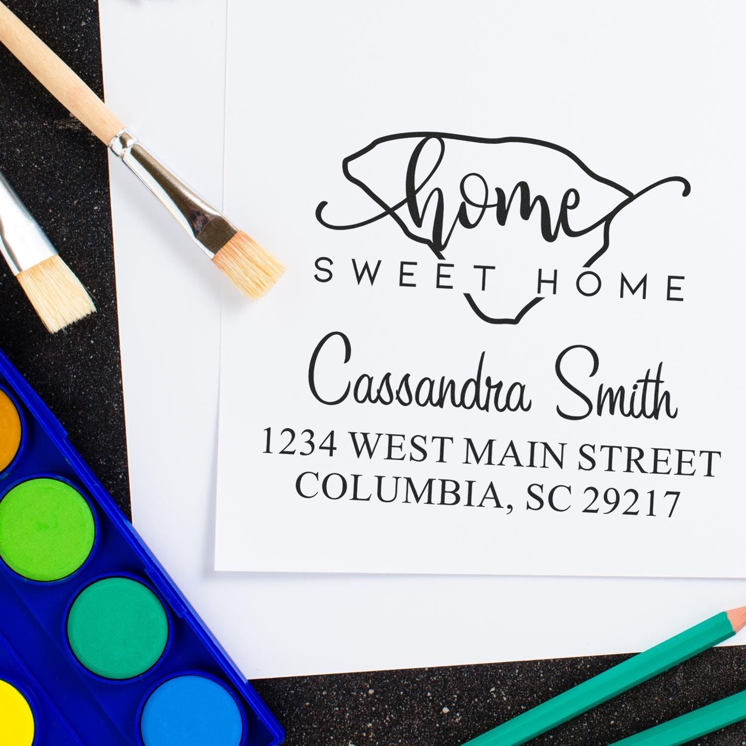 Wood Handle Home Sweet Home South Carolina Custom Address Stamp - Engineer Seal Stamps