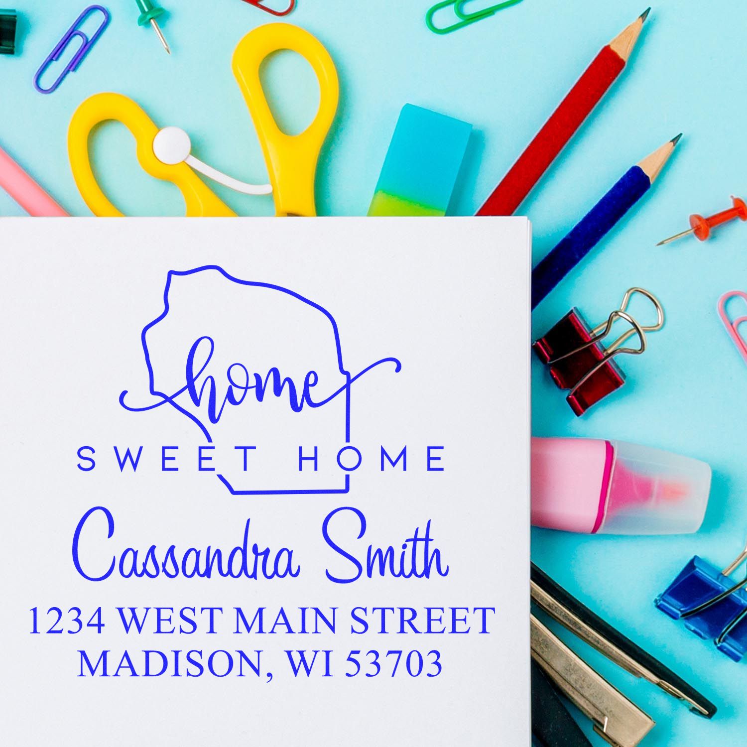 Self-Inking Home Sweet Home Wisconsin Custom Home Address Rubber Stamp - Engineer Seal Stamps
