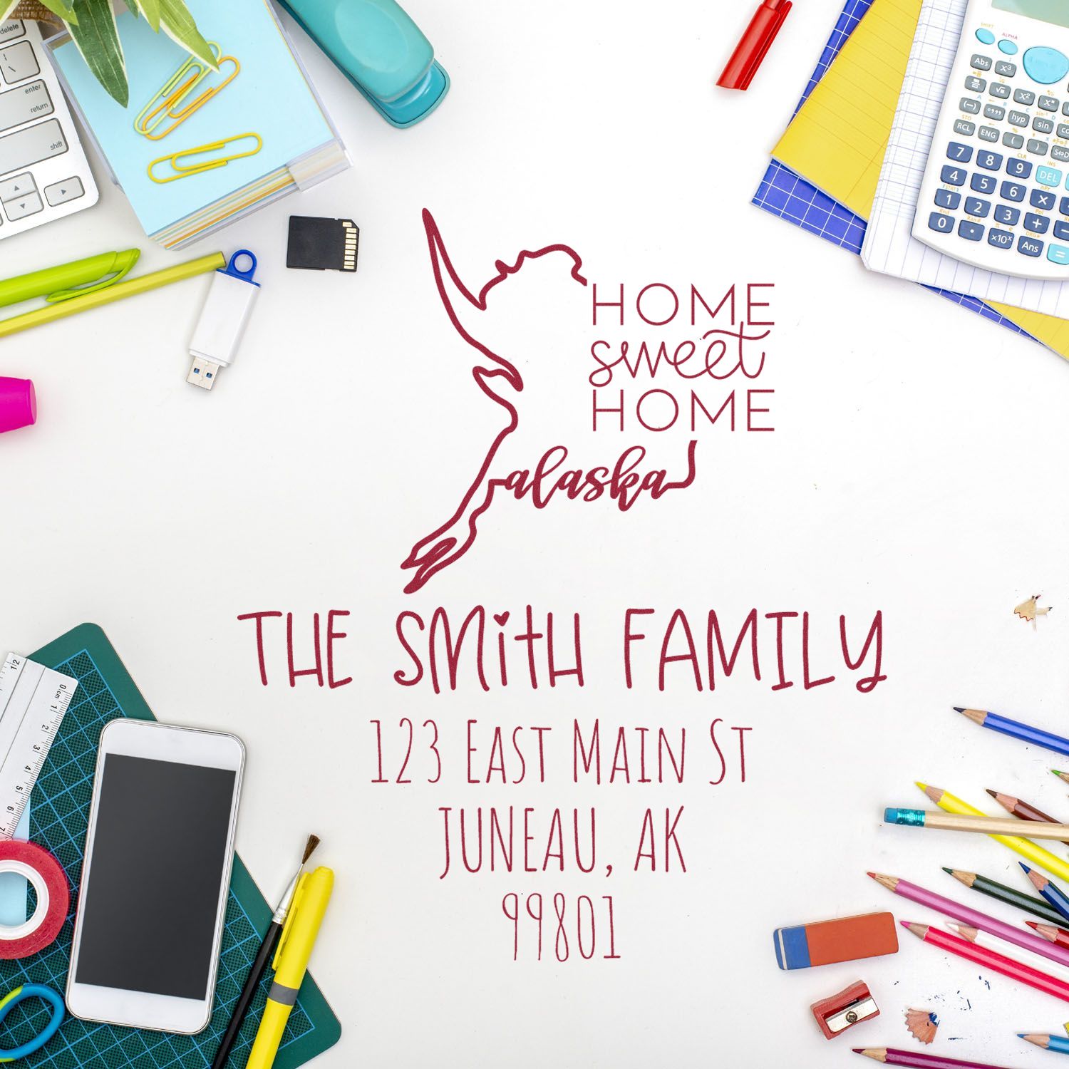 Slim Alaska Home Sweet Home Custom Address Label Stamper - Engineer Seal Stamps