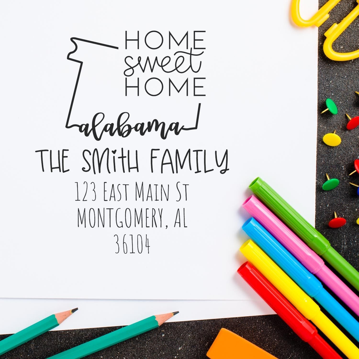 Slim Alabama Home Sweet Home Custom Address Label Stamp - Engineer Seal Stamps