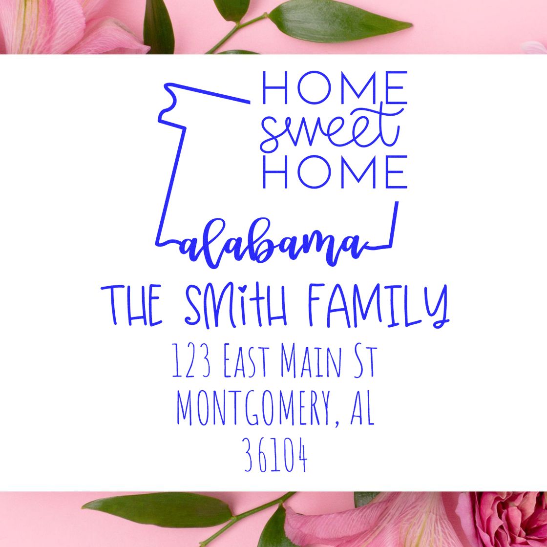 Self-Inking Alabama Home Sweet Home Custom New Home Address Rubber Stamp - Engineer Seal Stamps