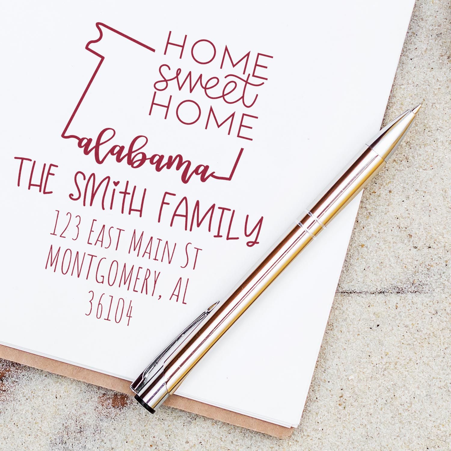 Slim Alabama Home Sweet Home Custom Address Label Stamp - Engineer Seal Stamps