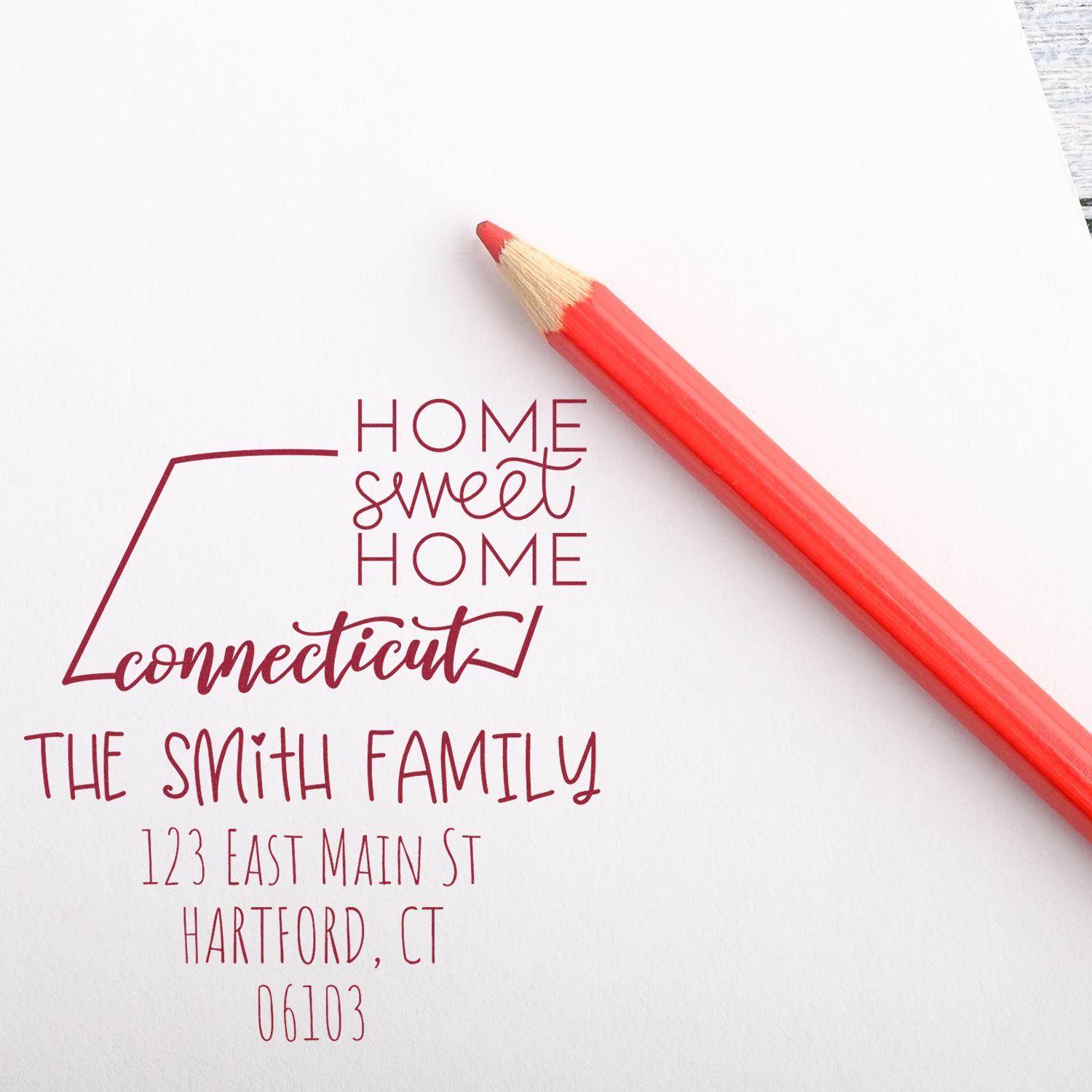 Slim Connecticut Home Sweet Home Customized Return Address Stamp - Engineer Seal Stamps