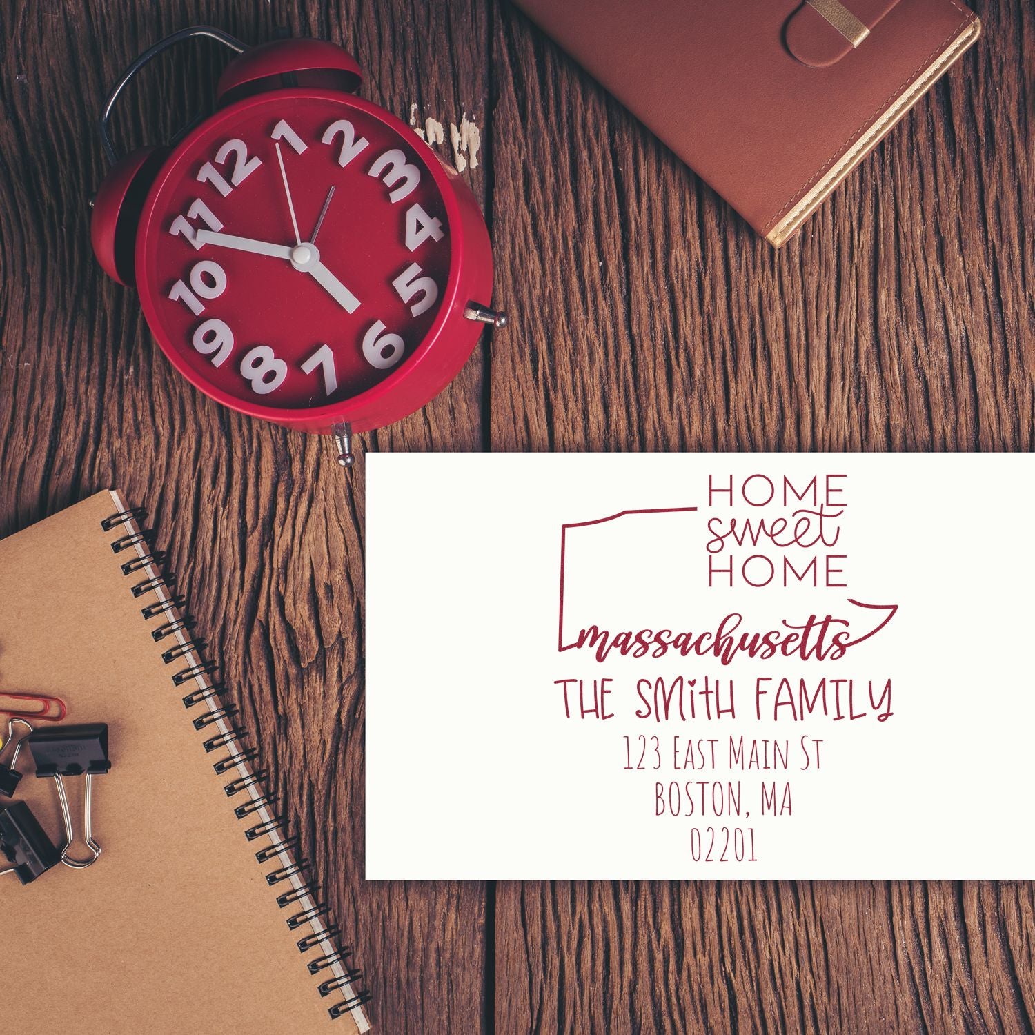 Slim Massachusetts Home Sweet Home Customized Home Address Pre-Inked Stamp - Engineer Seal Stamps