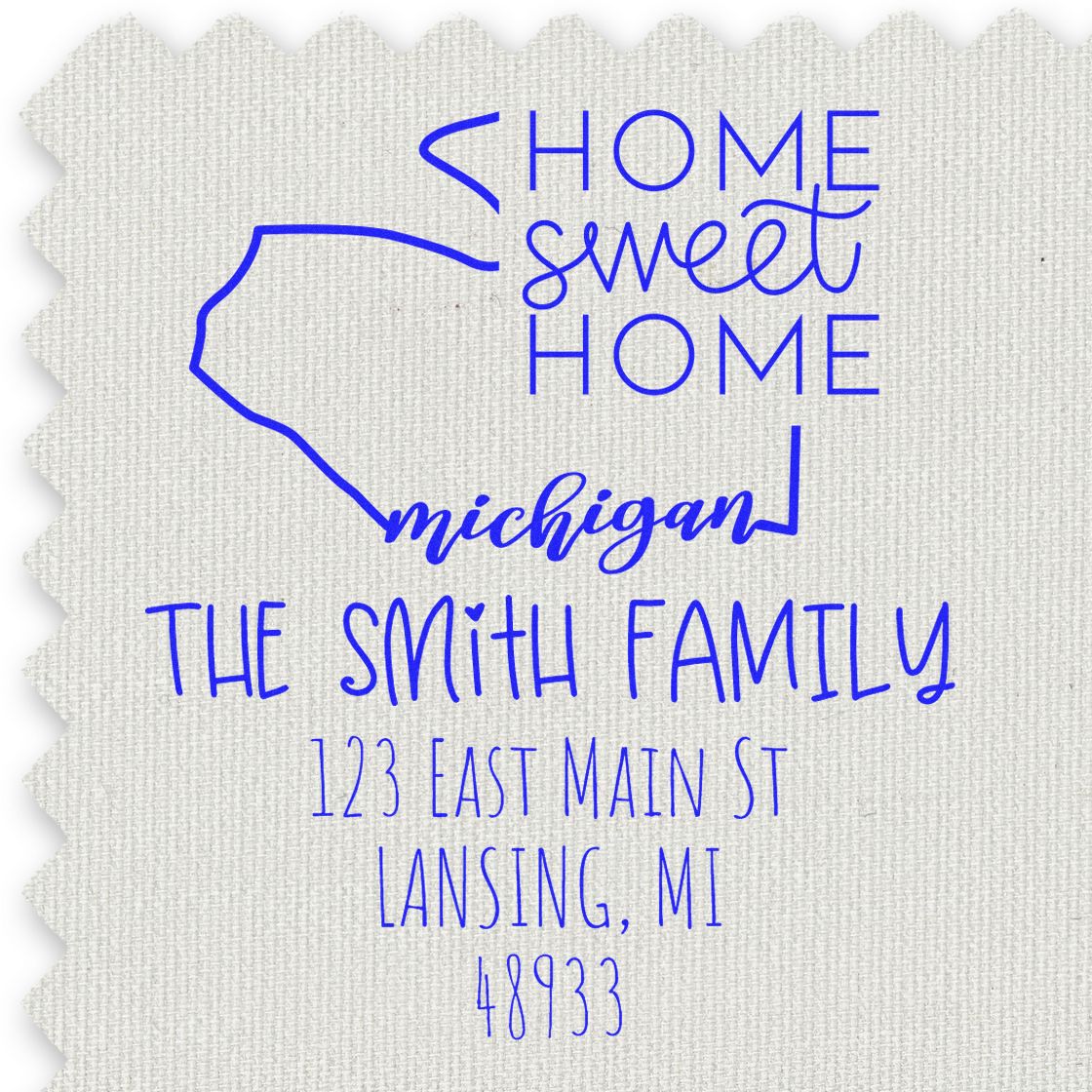 Wood Handle Michigan Home Sweet Home Custom Home Address for Envelopes Stamp - Engineer Seal Stamps