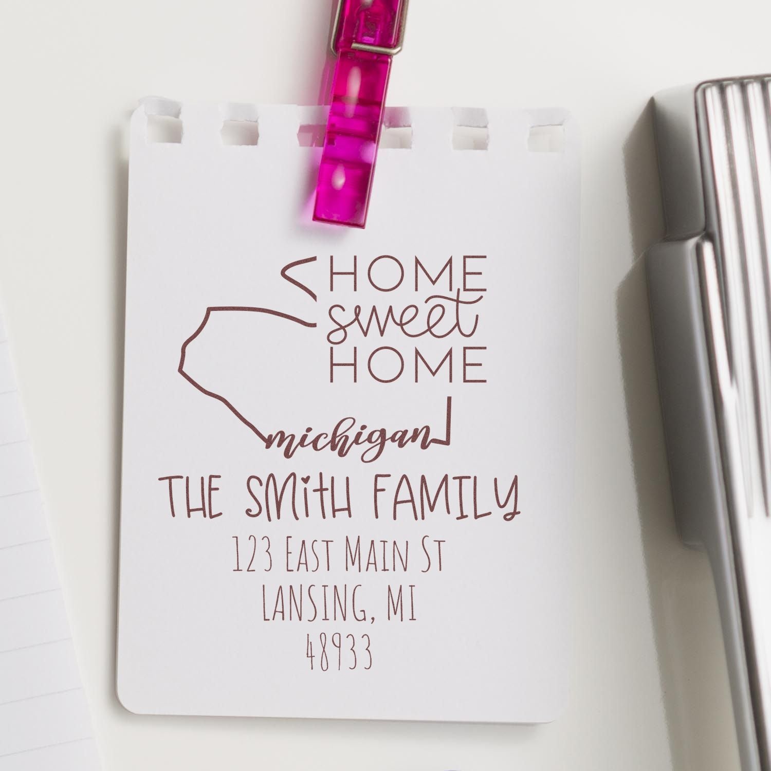 Slim Michigan Home Sweet Home Customized New Home Address Stamp - Engineer Seal Stamps