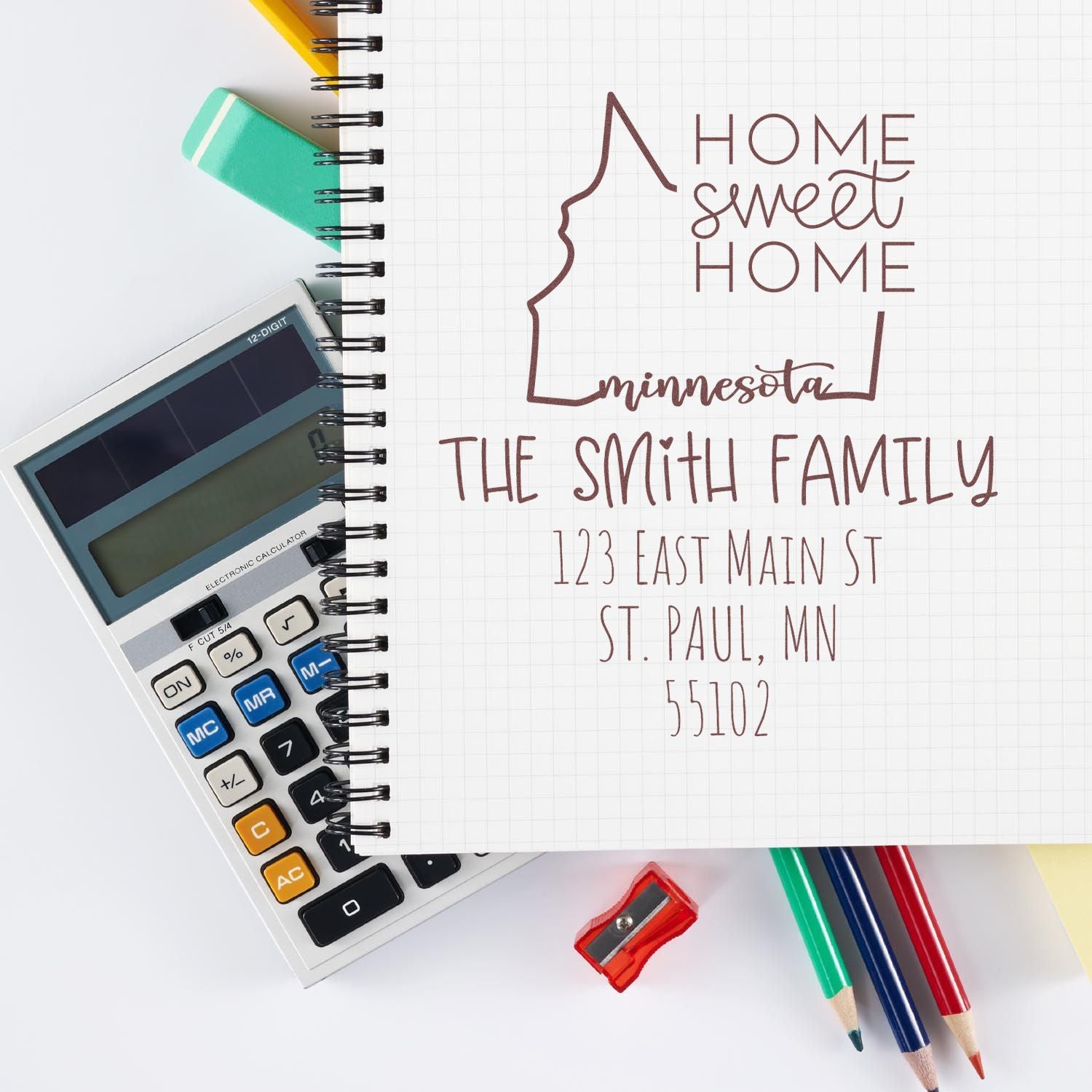 Slim Minnesota Home Sweet Home Customized New Home Address Stamper - Engineer Seal Stamps