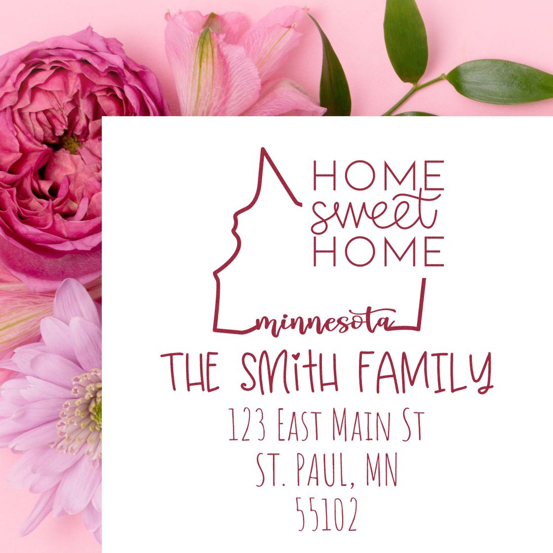 Slim Minnesota Home Sweet Home Customized New Home Address Stamper - Engineer Seal Stamps