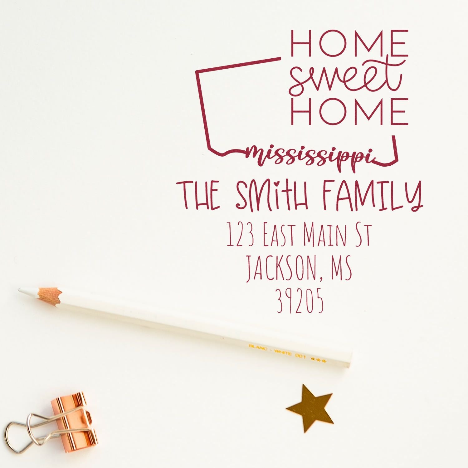 Slim Mississippi Home Sweet Home Customized New Home Address Pre-Inked Stamp - Engineer Seal Stamps