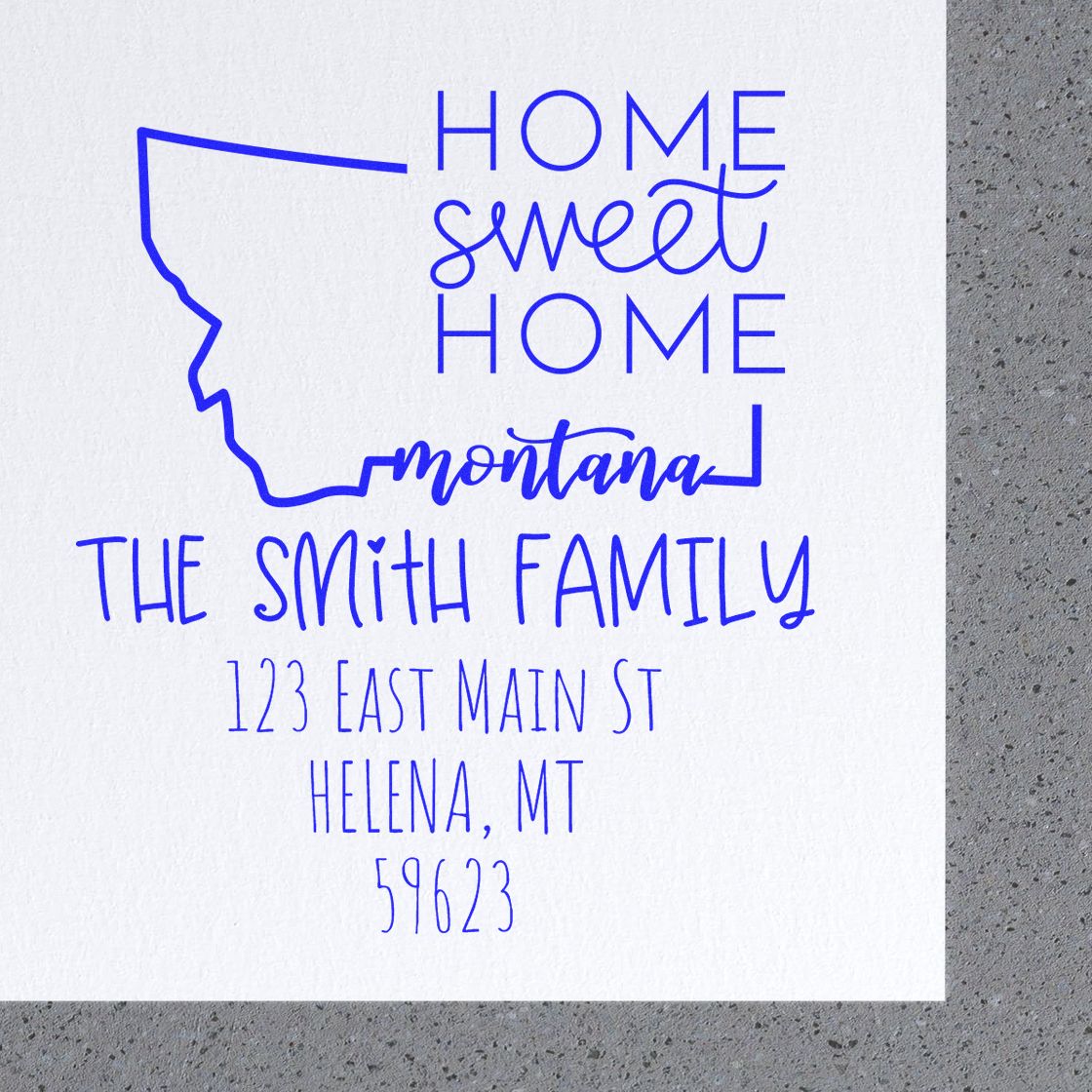 Wood Handle Montana Home Sweet Home Custom Address Label Stamper - Engineer Seal Stamps
