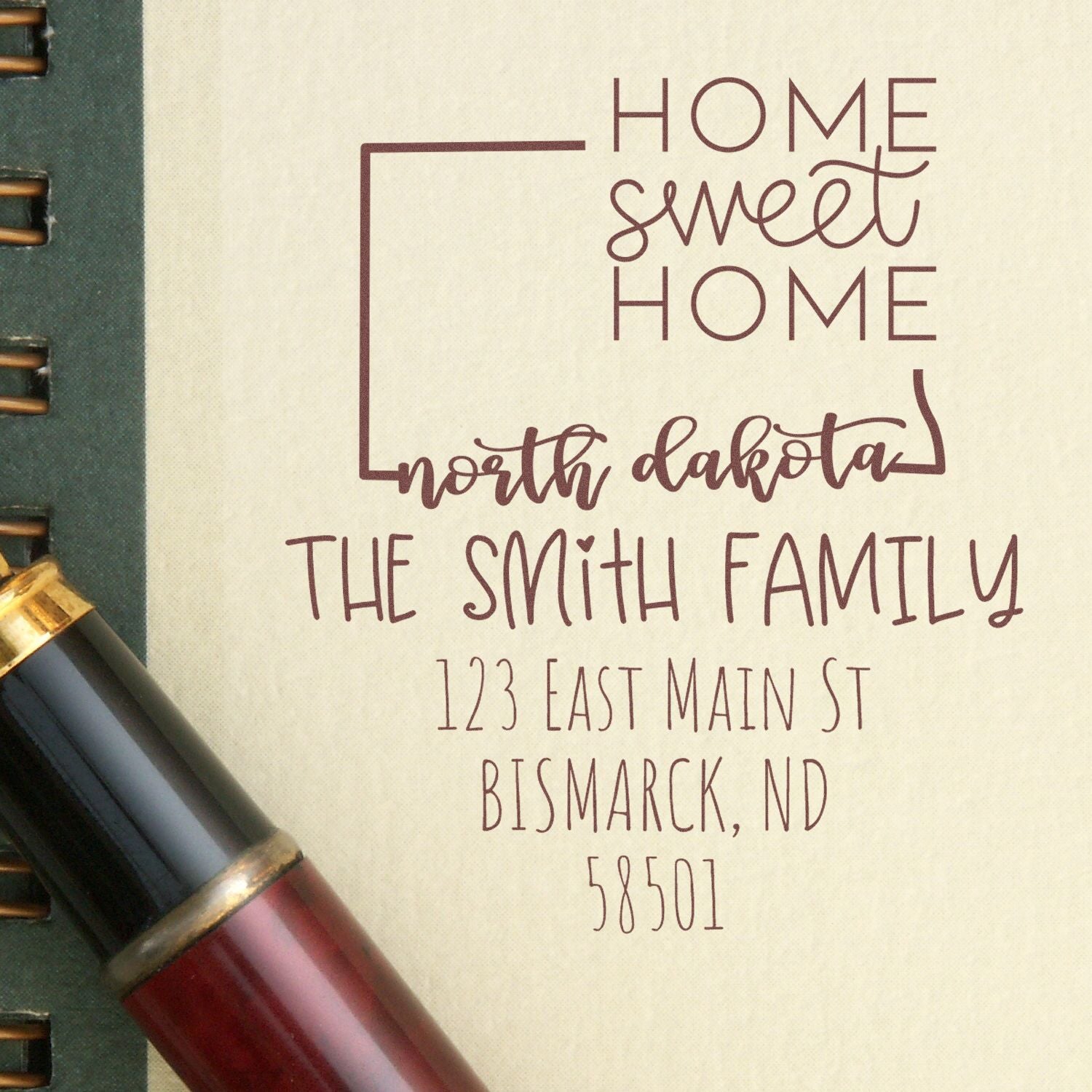 Slim North Dakota Home Sweet Home Customized New Address Stamp - Engineer Seal Stamps