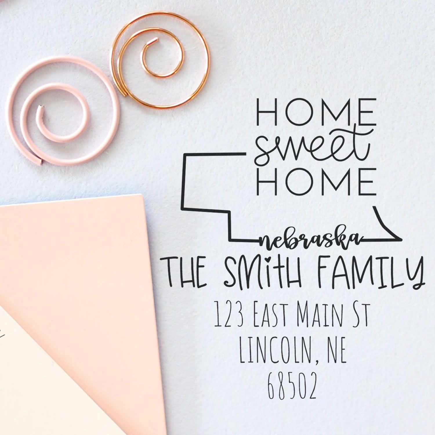 Slim Nebraska Home Sweet Home Customized Address Return Pre-Inked Stamp - Engineer Seal Stamps