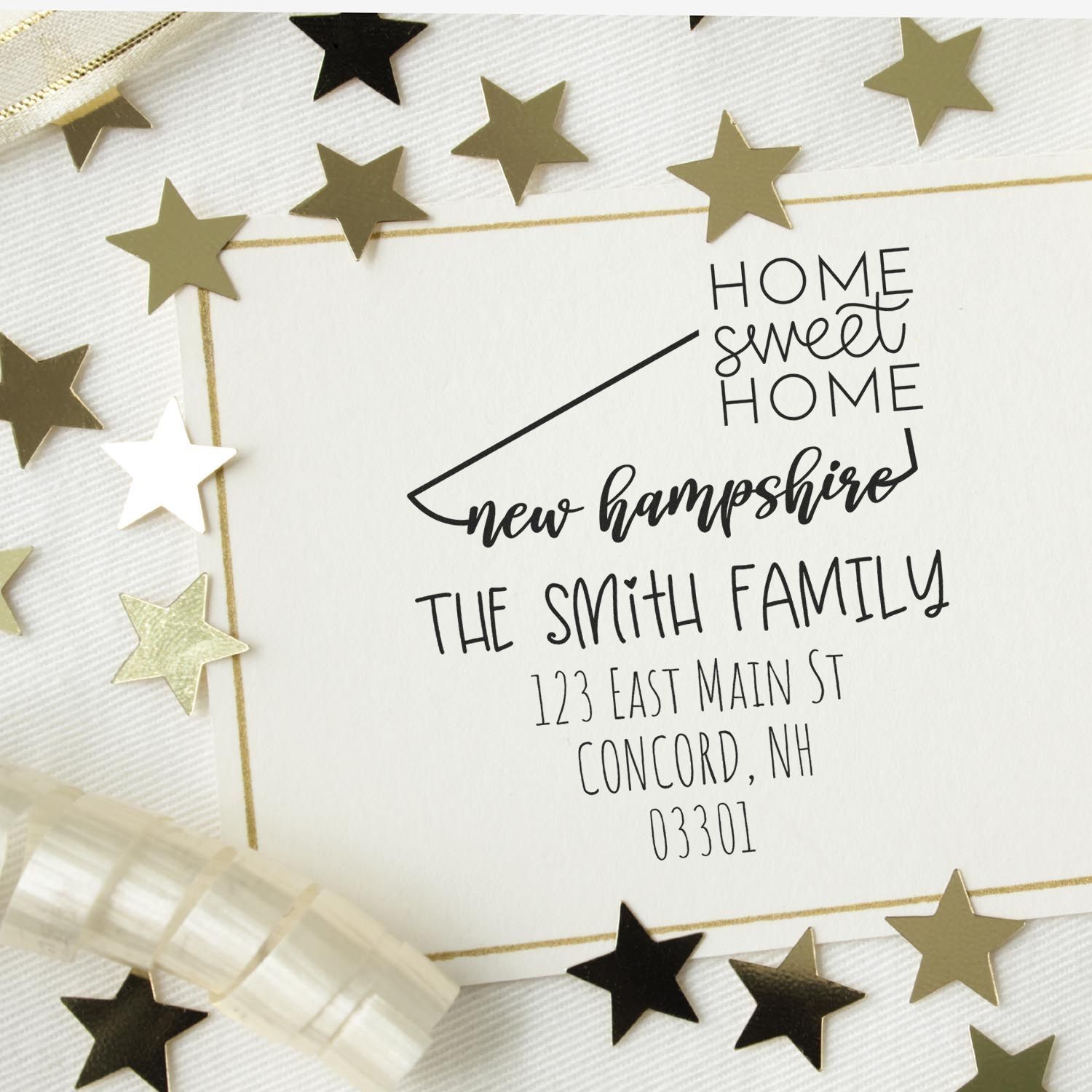Wood Handle New Hampshire Home Sweet Home Customized Address Stamper - Engineer Seal Stamps