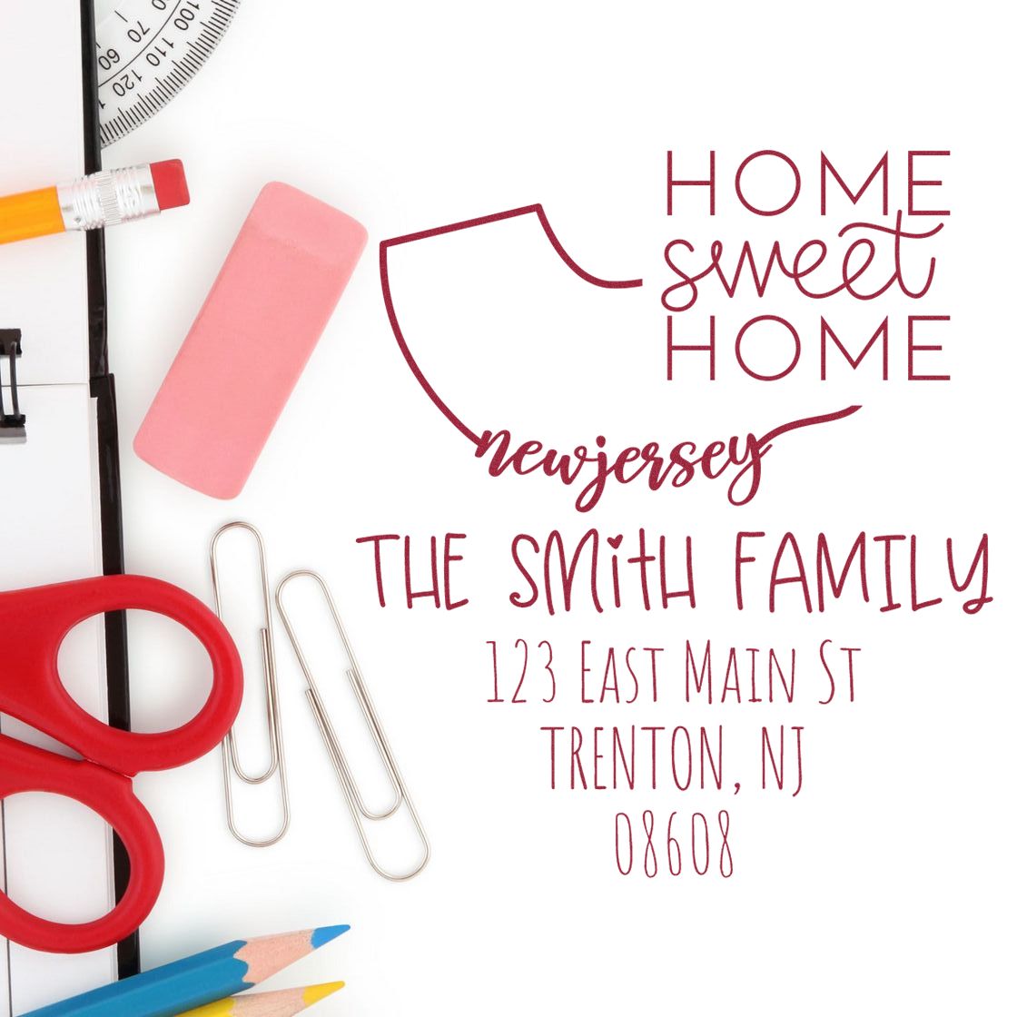 Wood Handle New Jersey Home Sweet Home Customized Address Rubber Stamp - Engineer Seal Stamps
