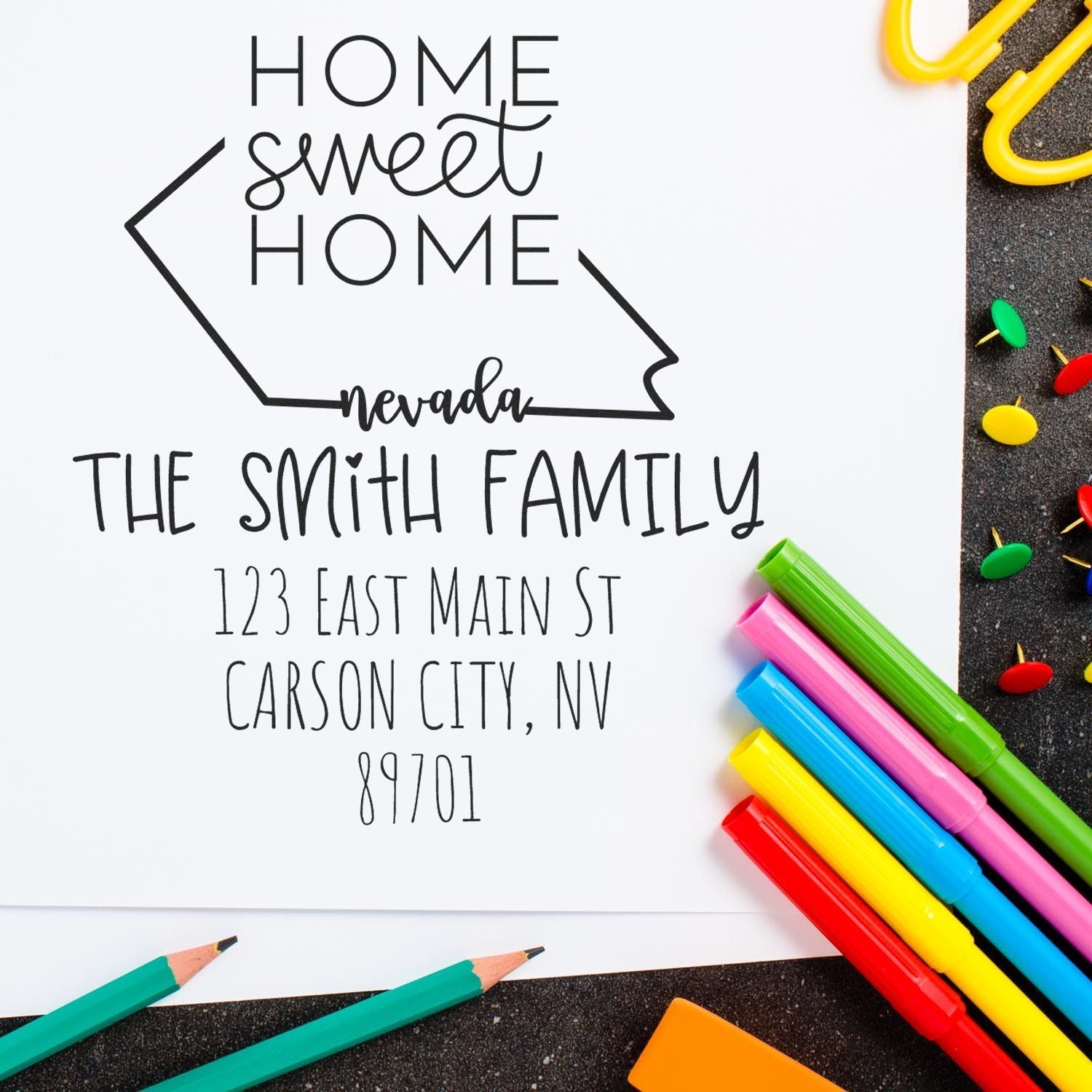 Slim Nevada Home Sweet Home Customized Mailing Address Stamp - Engineer Seal Stamps