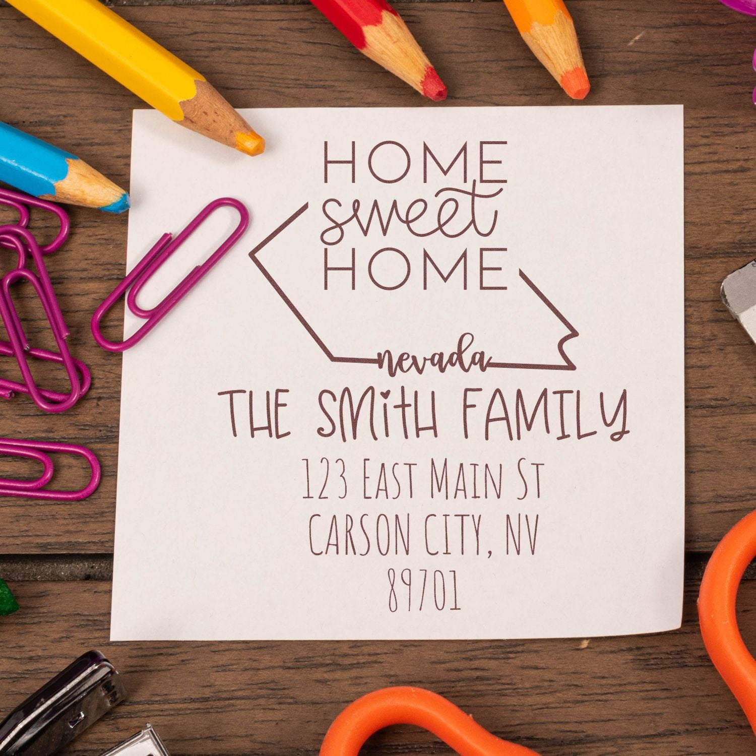 Slim Nevada Home Sweet Home Customized Mailing Address Stamp - Engineer Seal Stamps