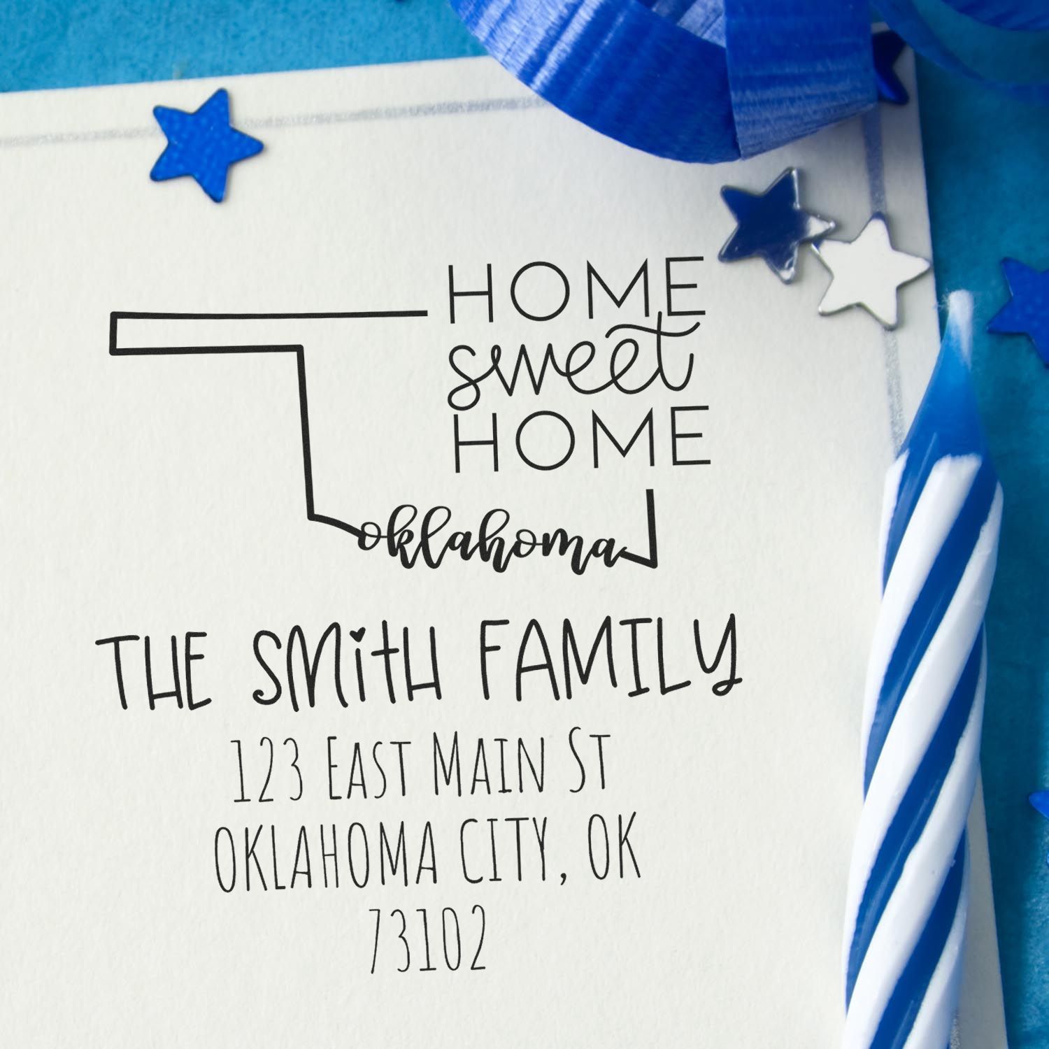 Wood Handle Oklahoma Home Sweet Home Customized Name and Address Rubber Stamp - Engineer Seal Stamps