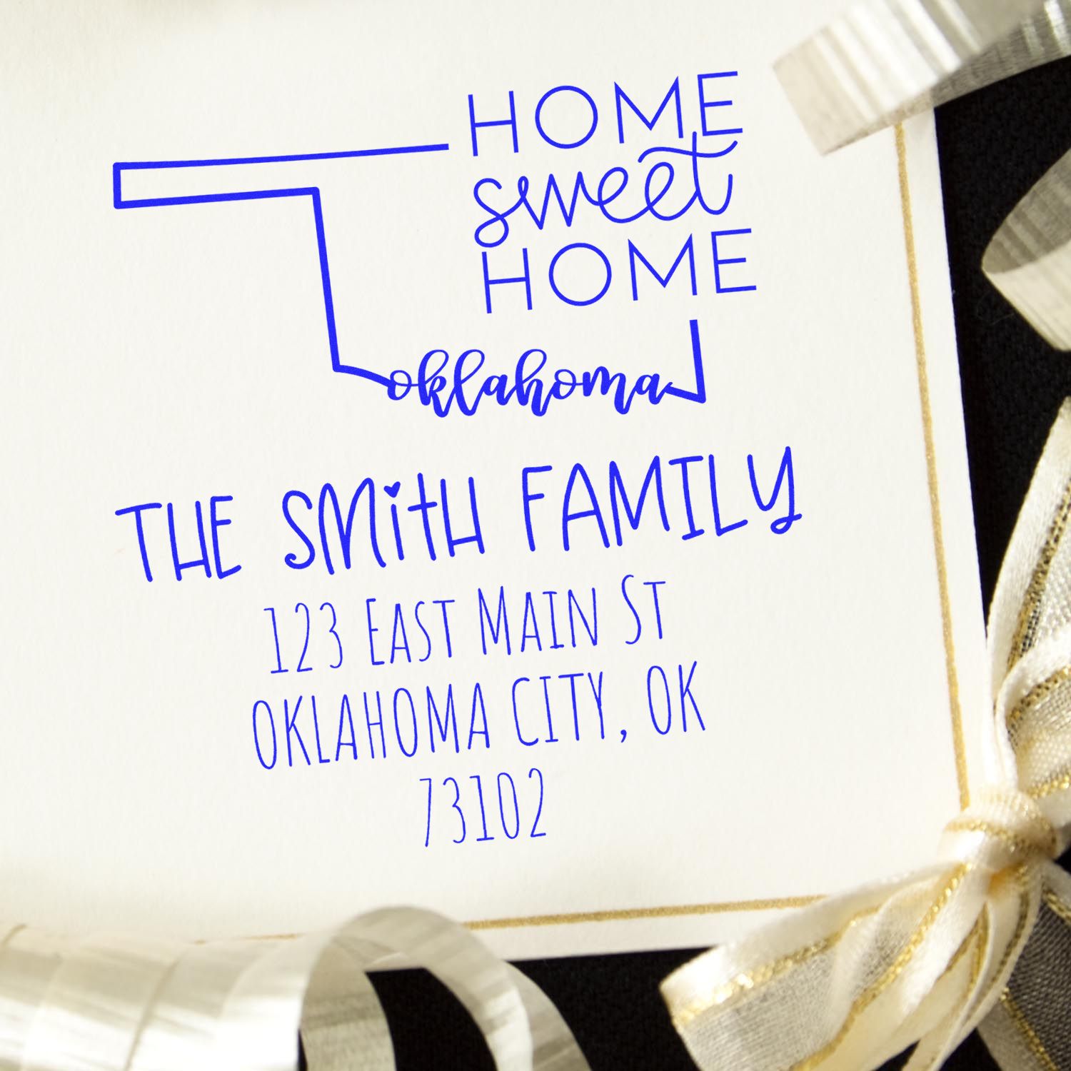 Slim Oklahoma Home Sweet Home Customized New Address Pre-Inked Stamp - Engineer Seal Stamps