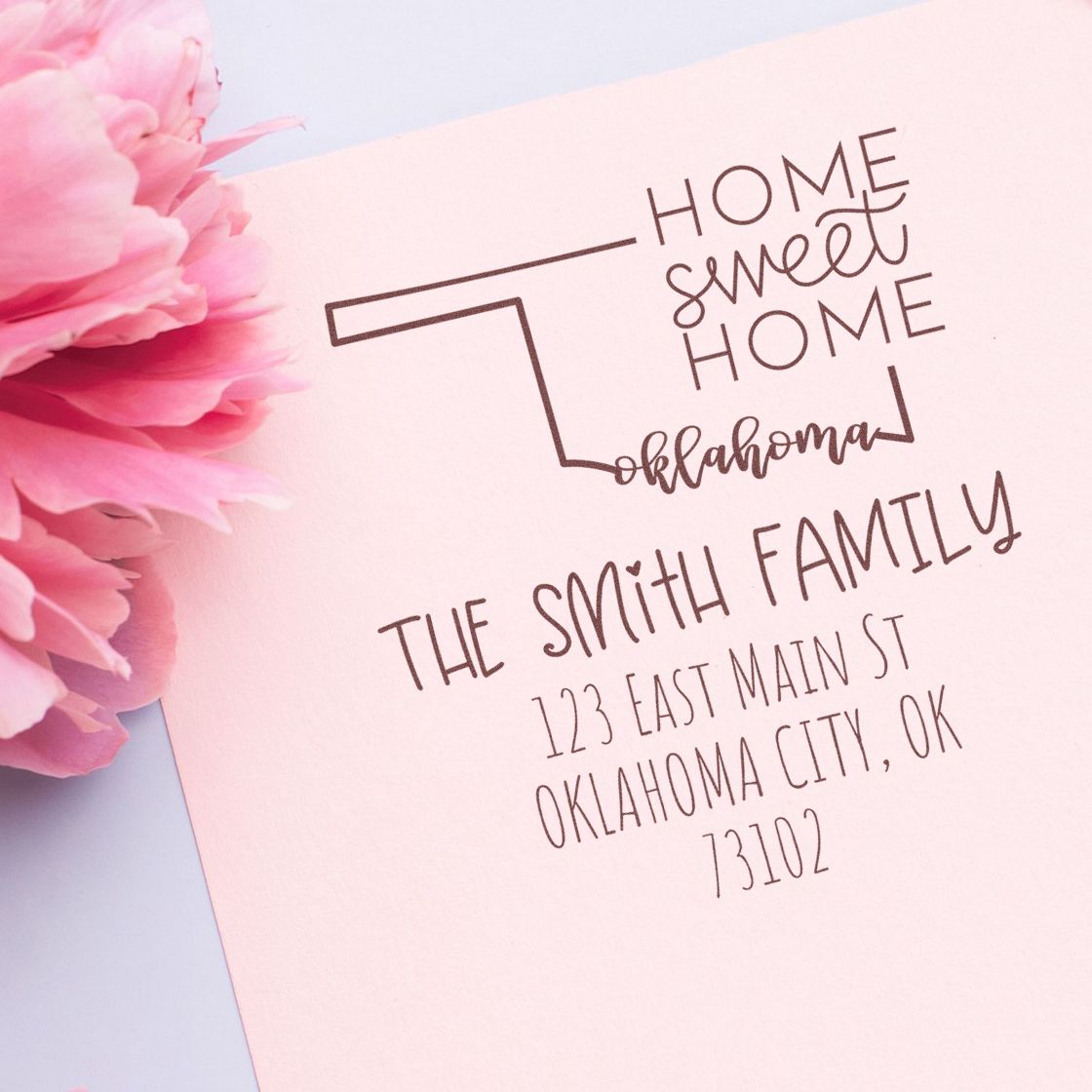 Wood Handle Oklahoma Home Sweet Home Customized Name and Address Rubber Stamp - Engineer Seal Stamps