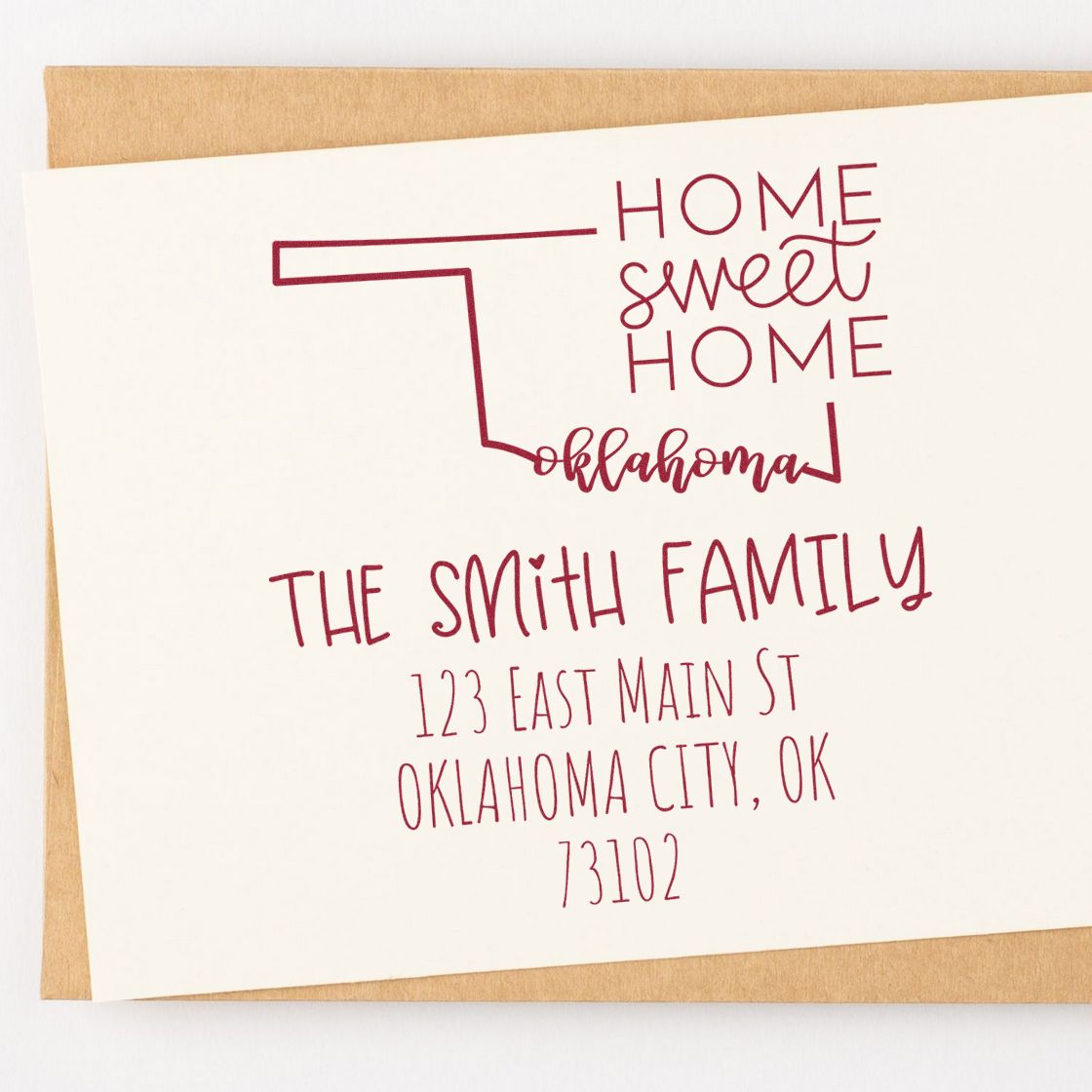 Wood Handle Oklahoma Home Sweet Home Customized Name and Address Rubber Stamp - Engineer Seal Stamps