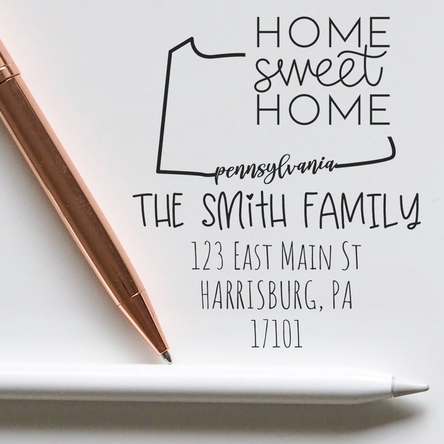Wood Handle Pennsylvania Home Sweet Home Customized Mailing Stamper - Engineer Seal Stamps