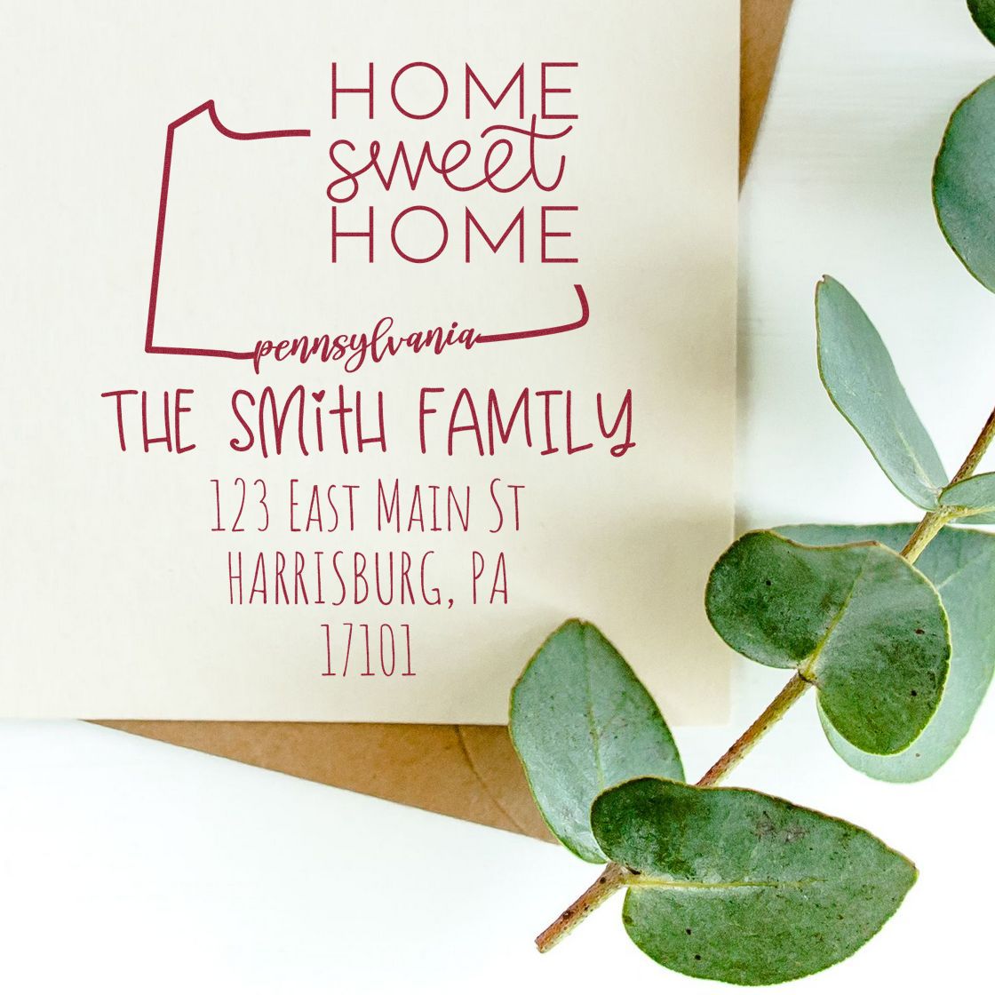 Slim Pennsylvania Home Sweet Home Customized Home Address for Envelopes Stamper - Engineer Seal Stamps