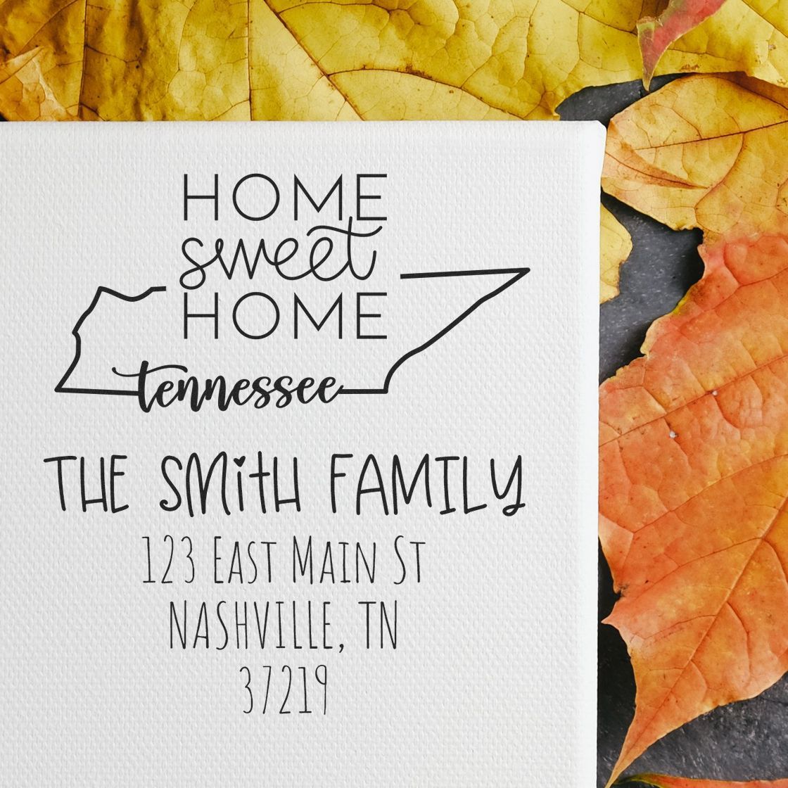 Slim Tennessee Home Sweet Home Customized Address Label Pre-Inked Stamp - Engineer Seal Stamps
