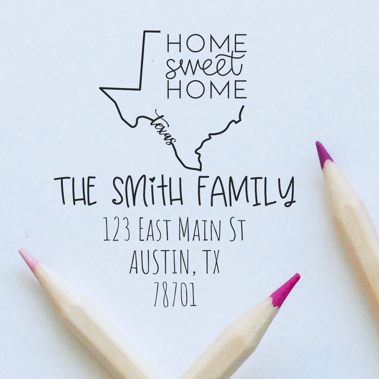 Wood Handle Texas Home Sweet Home Customized Home Address Stamp - Engineer Seal Stamps