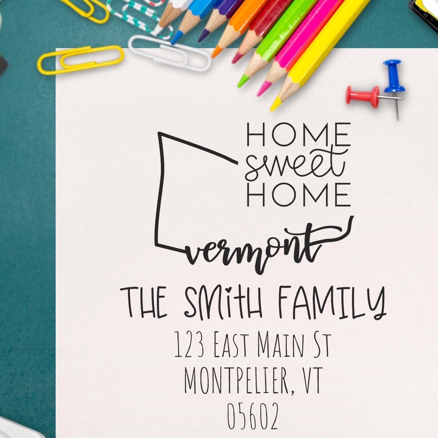 Self-Inking Vermont Home Sweet Home Customized Mailing Address Stamper - Engineer Seal Stamps
