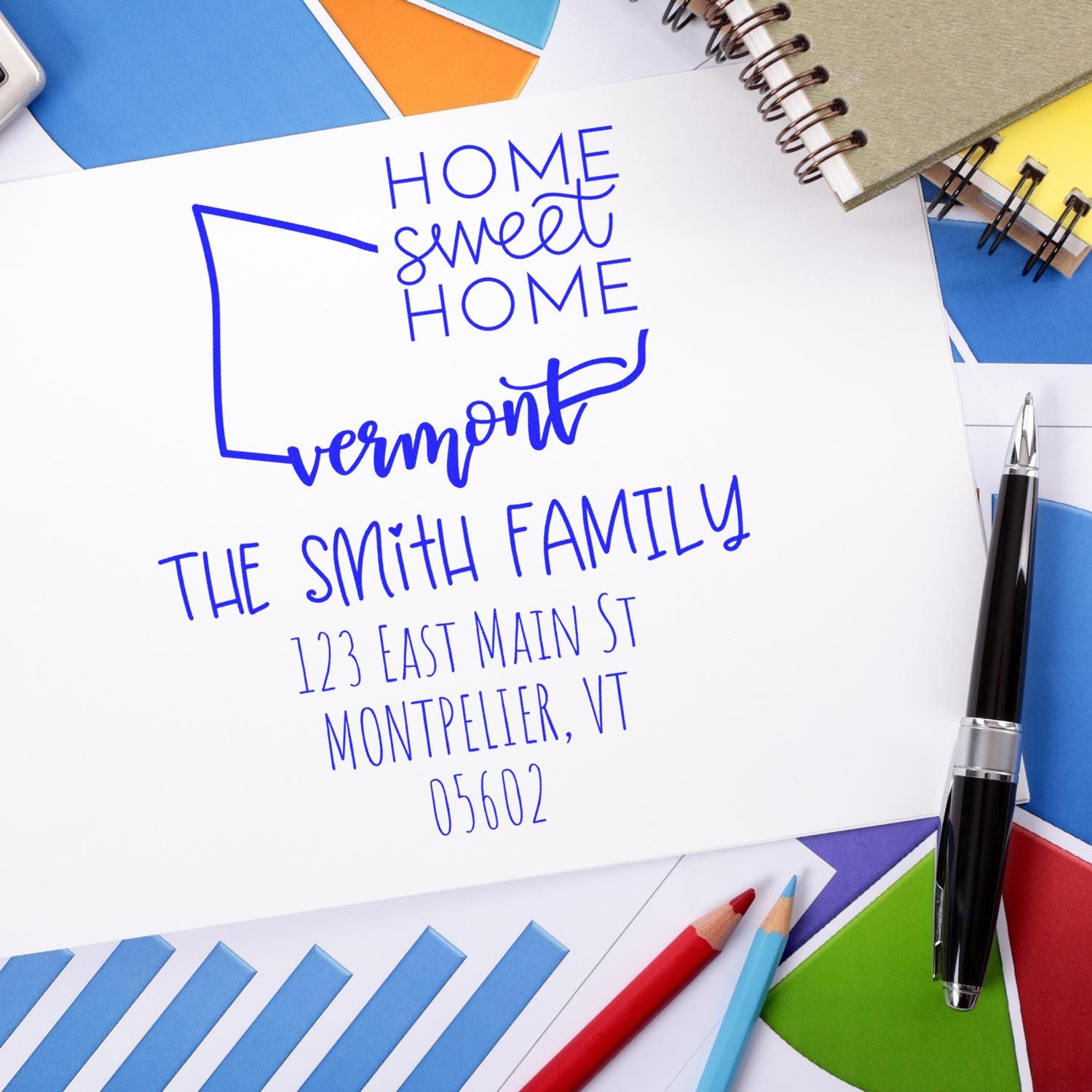 PSI Pre-Inked Vermont Home Sweet Home Customized Home Address for Envelopes Stamp - Engineer Seal Stamps