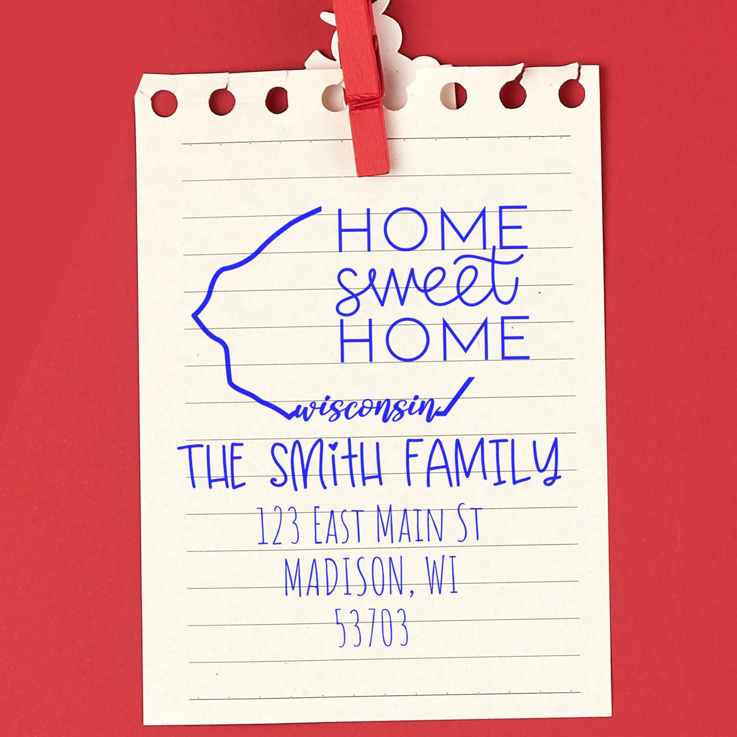 Self-Inking Wisconsin Home Sweet Home Customized Mail Address Rubber Stamp - Engineer Seal Stamps