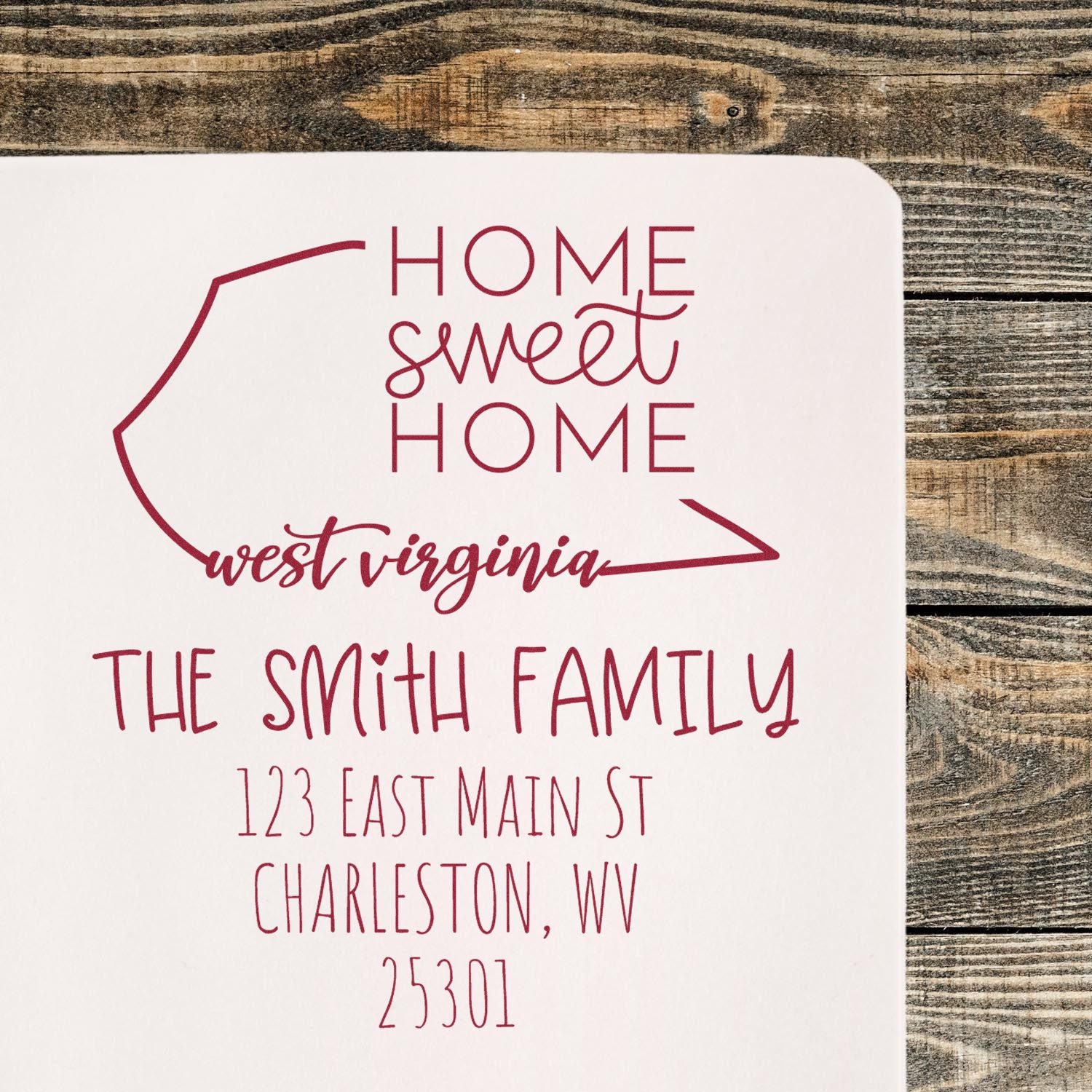 Slim West Virginia Home Sweet Home Customizable Return Address Pre-Inked Stamp - Engineer Seal Stamps