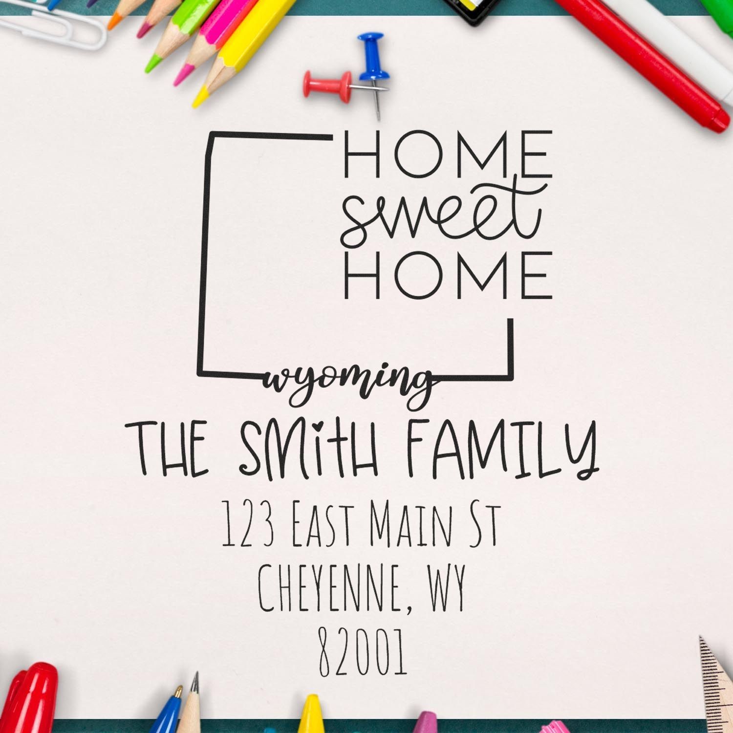 Slim Wyoming Home Sweet Home Customizable Name and Address Stamper - Engineer Seal Stamps