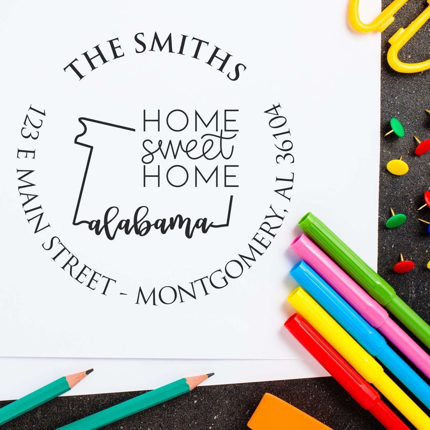 Self-Inking Round Alabama State Home Sweet Home Personalized Home Address For Envelopes Stamper - Engineer Seal Stamps