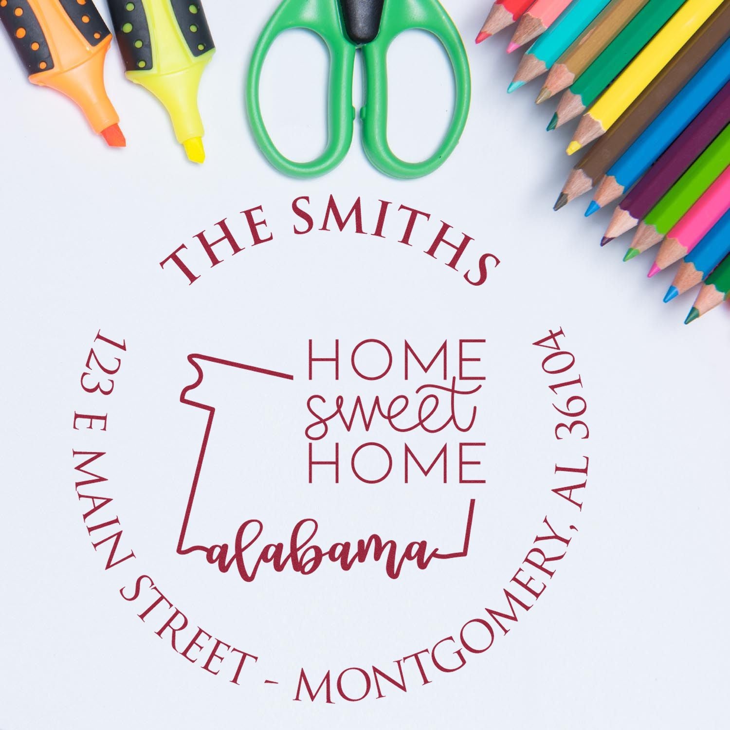 Wooden Handle Round Alabama State Home Sweet Home Address Label Rubber Stamp - Engineer Seal Stamps