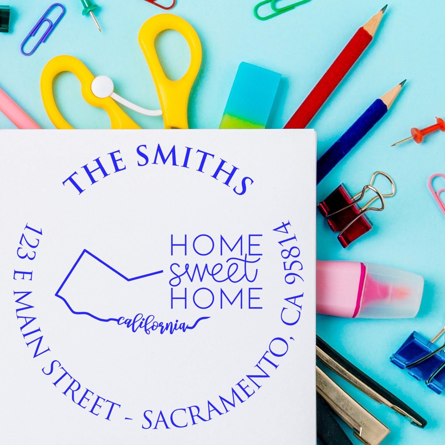 Self-Inking Round California State Home Sweet Home Personalized Mail Address Rubber Stamp - Engineer Seal Stamps